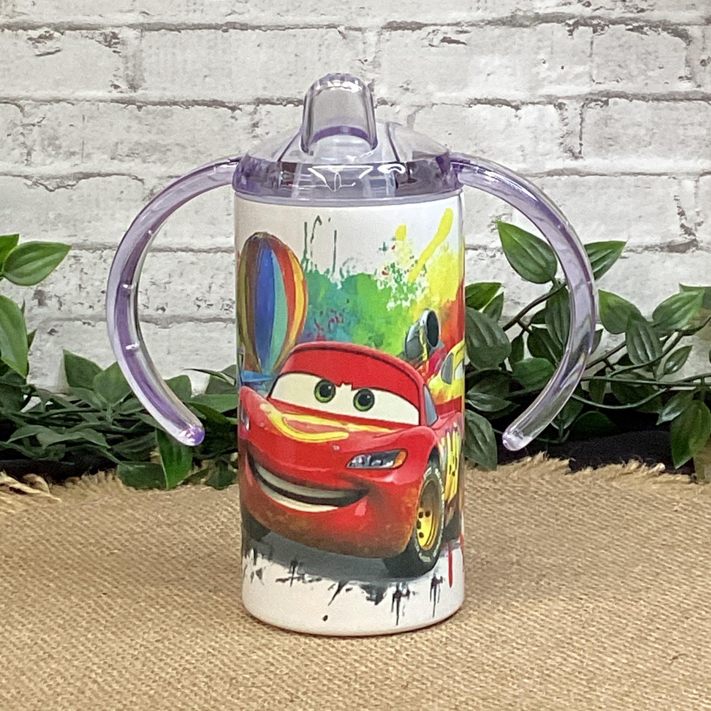 Red Car Kids Tumbler 12 oz, Cartoon Characters flip Top Kids Cup