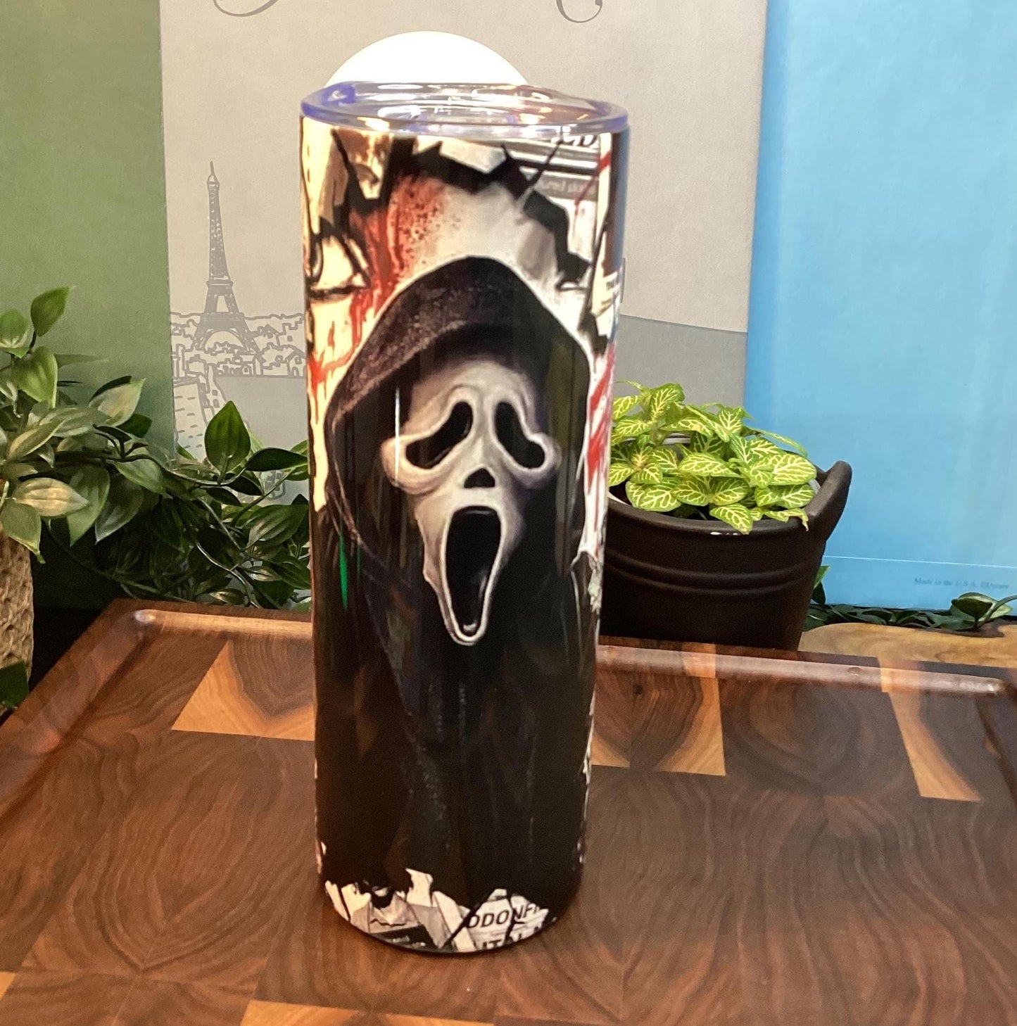 Halloween Horror Movie Tumbler: Scary Icons, 20 oz Skinny Tumbler