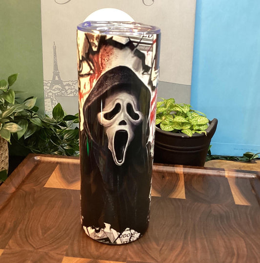 Halloween Horror Movie Tumbler: Scary Icons, 20 oz Skinny Tumbler