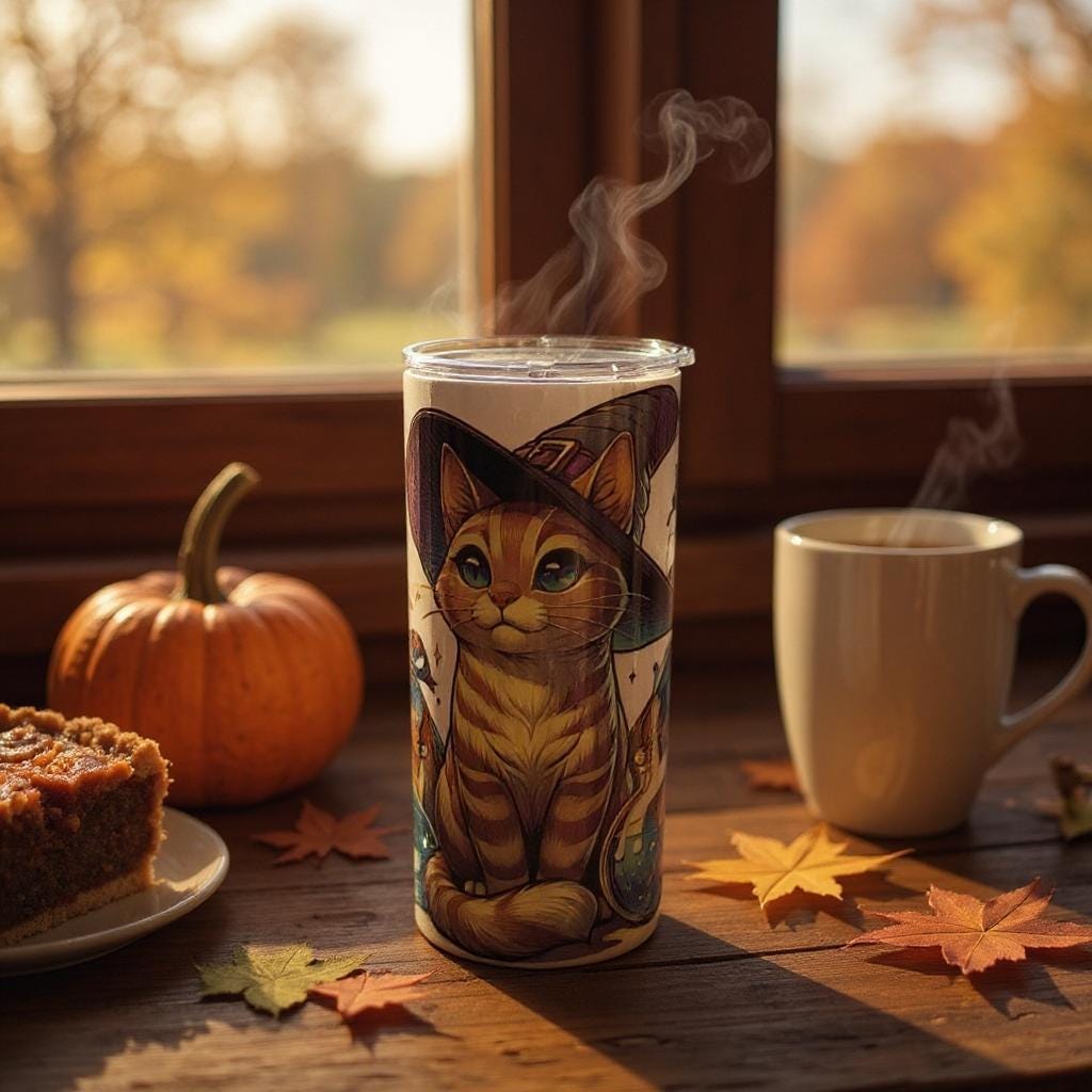 Witch's Cat Tumbler 20 oz, Halloween Tumbler w/straw