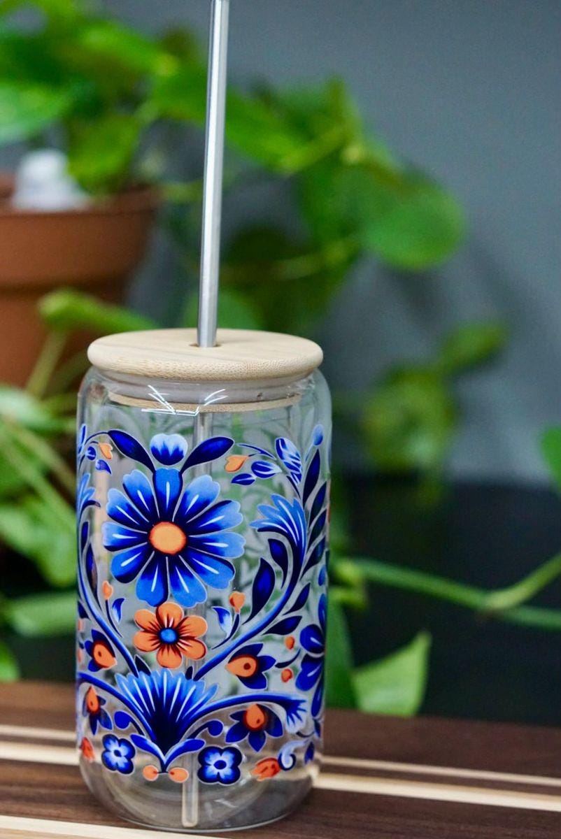 Blue Orange Glass Can