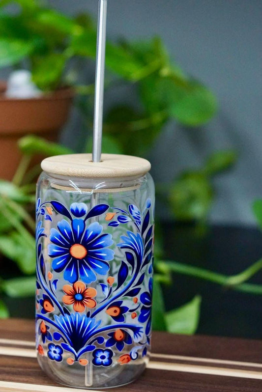 Blue Orange Glass Can