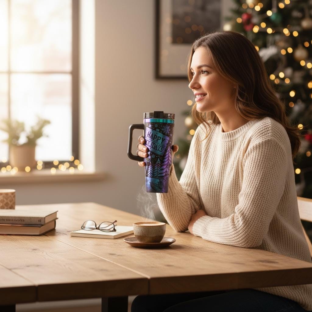 Rainbow Snowman Tumbler: Laser Engraved Happy Holidays 30 oz