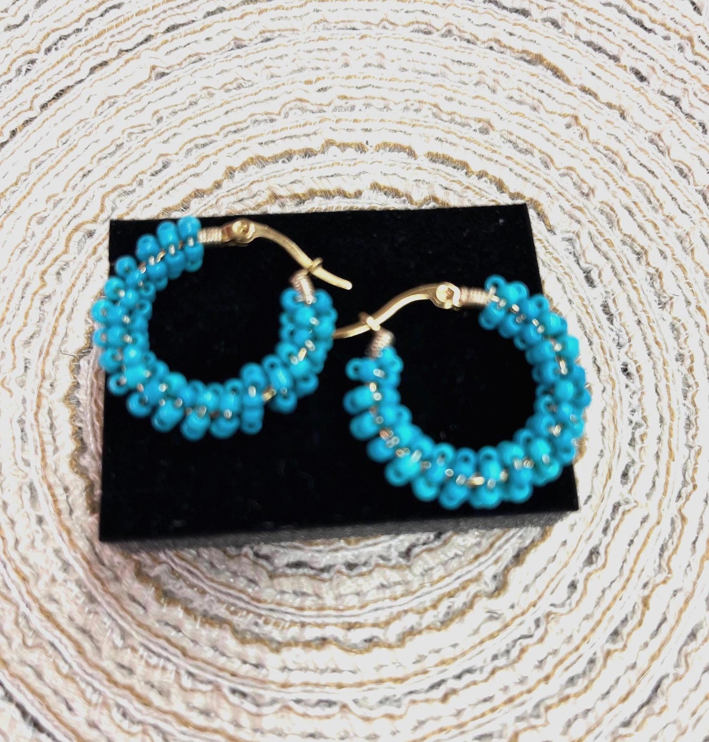 Colorful Turquoise Beaded Hoop Earrings: Elegant Jewelry