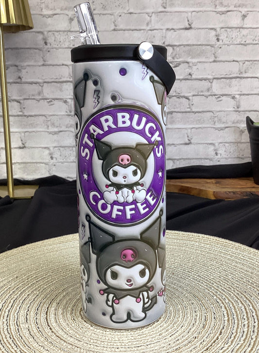 Purple Kitty Inflated 20 oz Tumbler. 3D