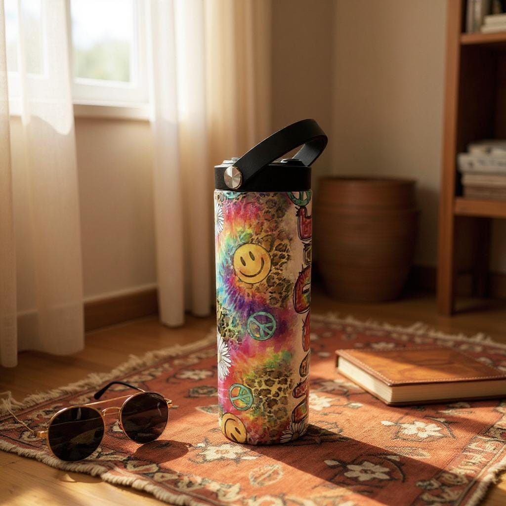 Retro Hippie Tumbler: 1970s Style, 20 oz
