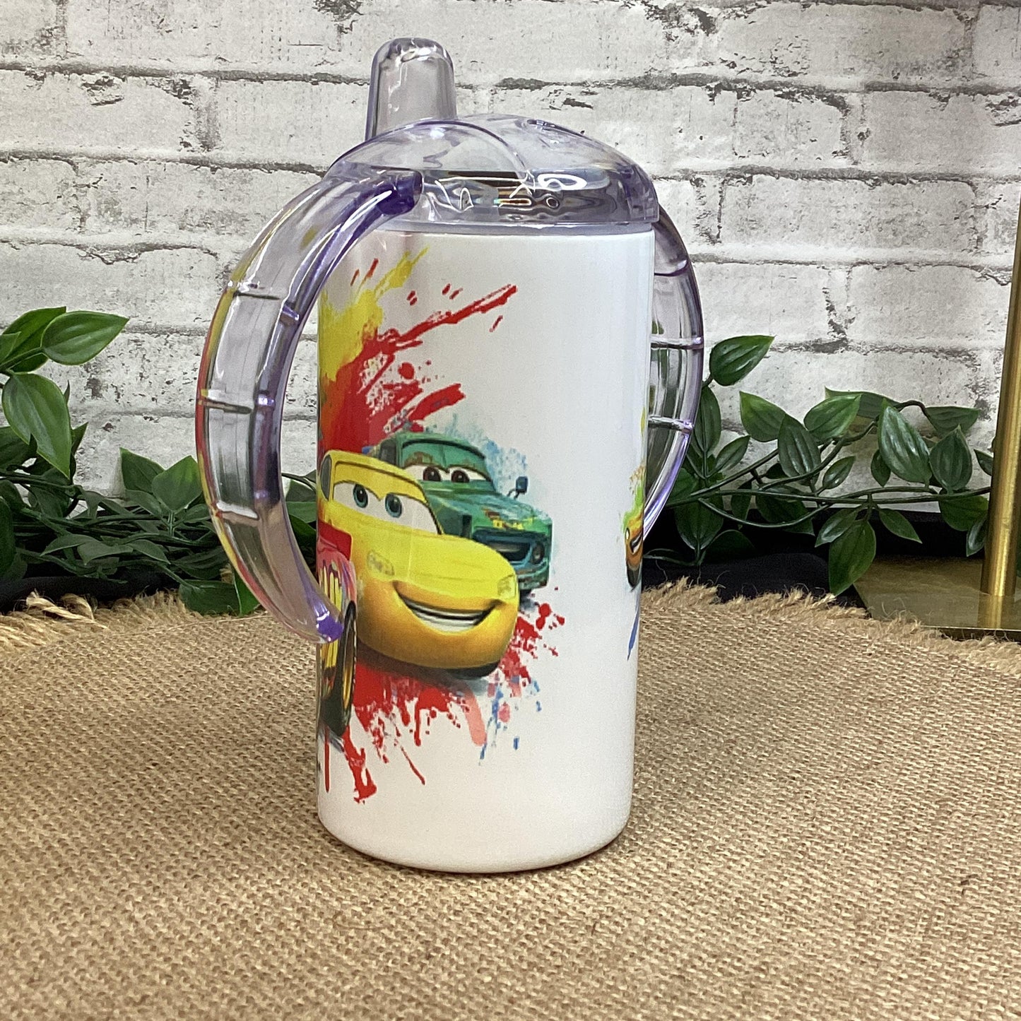Red Car Kids Tumbler 12 oz, Cartoon Characters flip Top Kids Cup