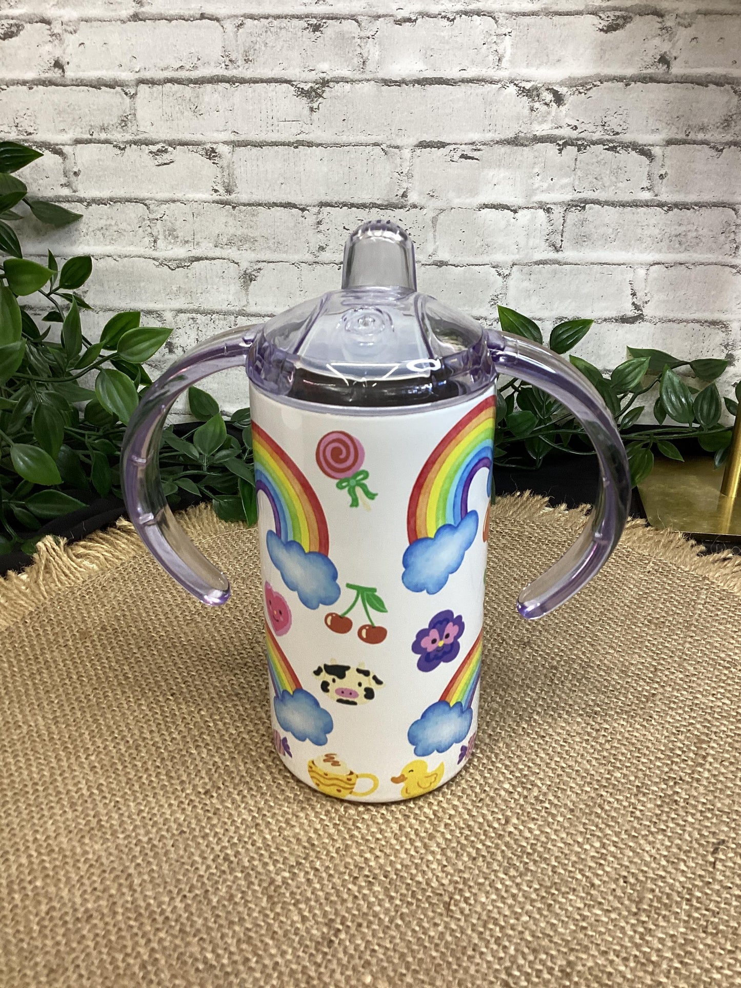 Fun Rainbow and friends Tumbler 12 oz, colorful cup for Kids