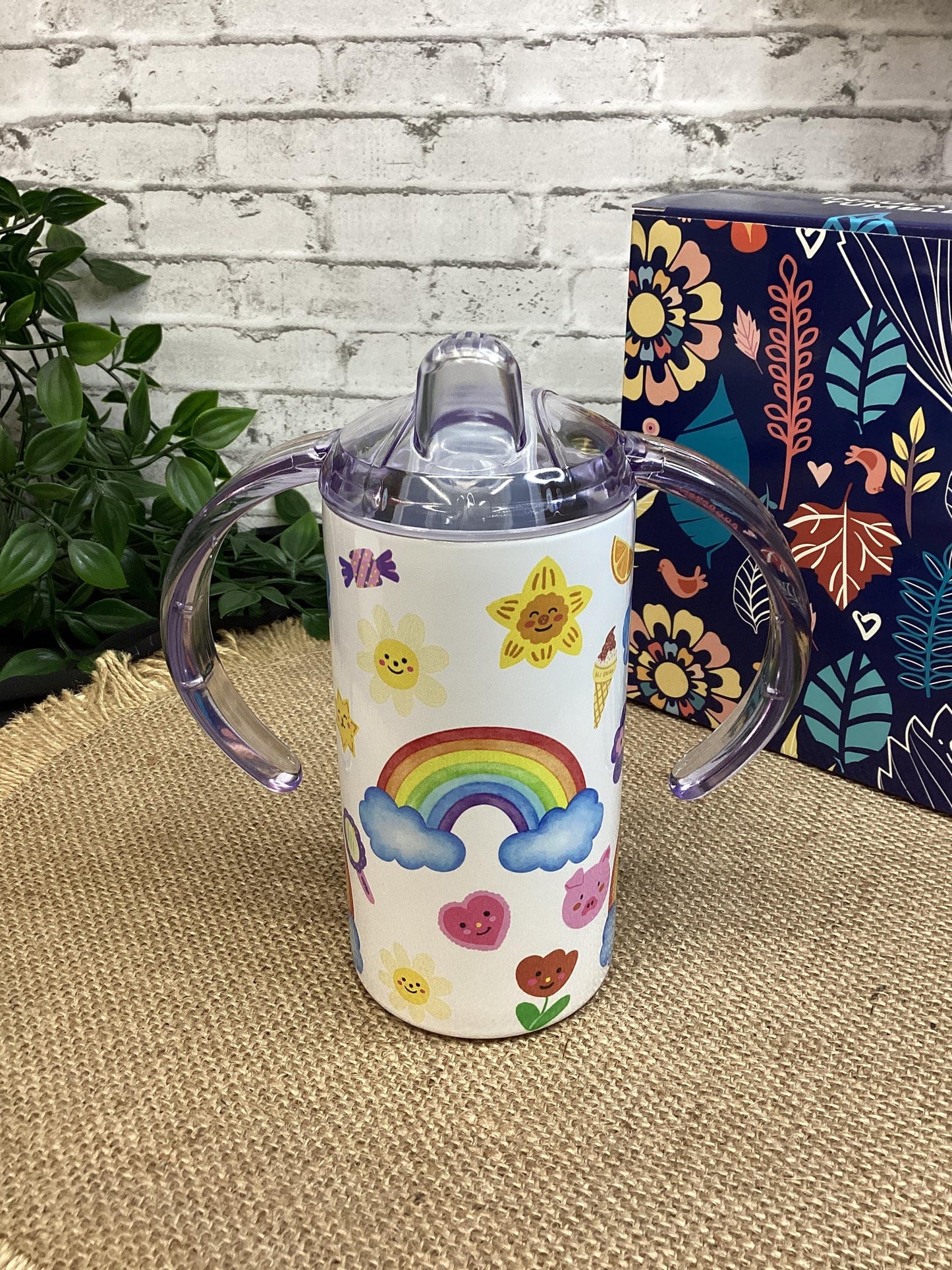Fun Rainbow and friends Tumbler 12 oz, colorful cup for Kids
