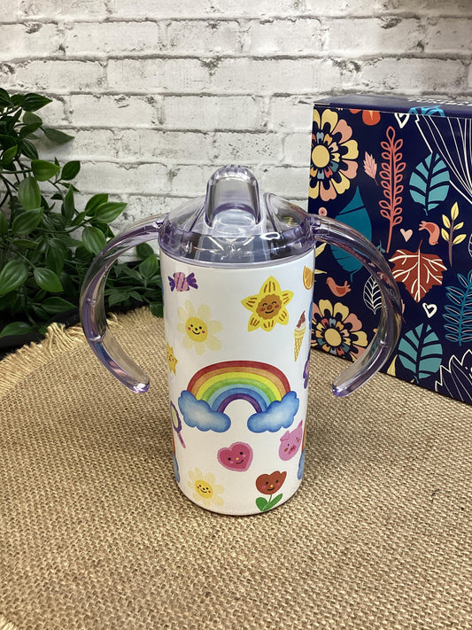 Fun Rainbow and friends Tumbler 12 oz, colorful cup for Kids