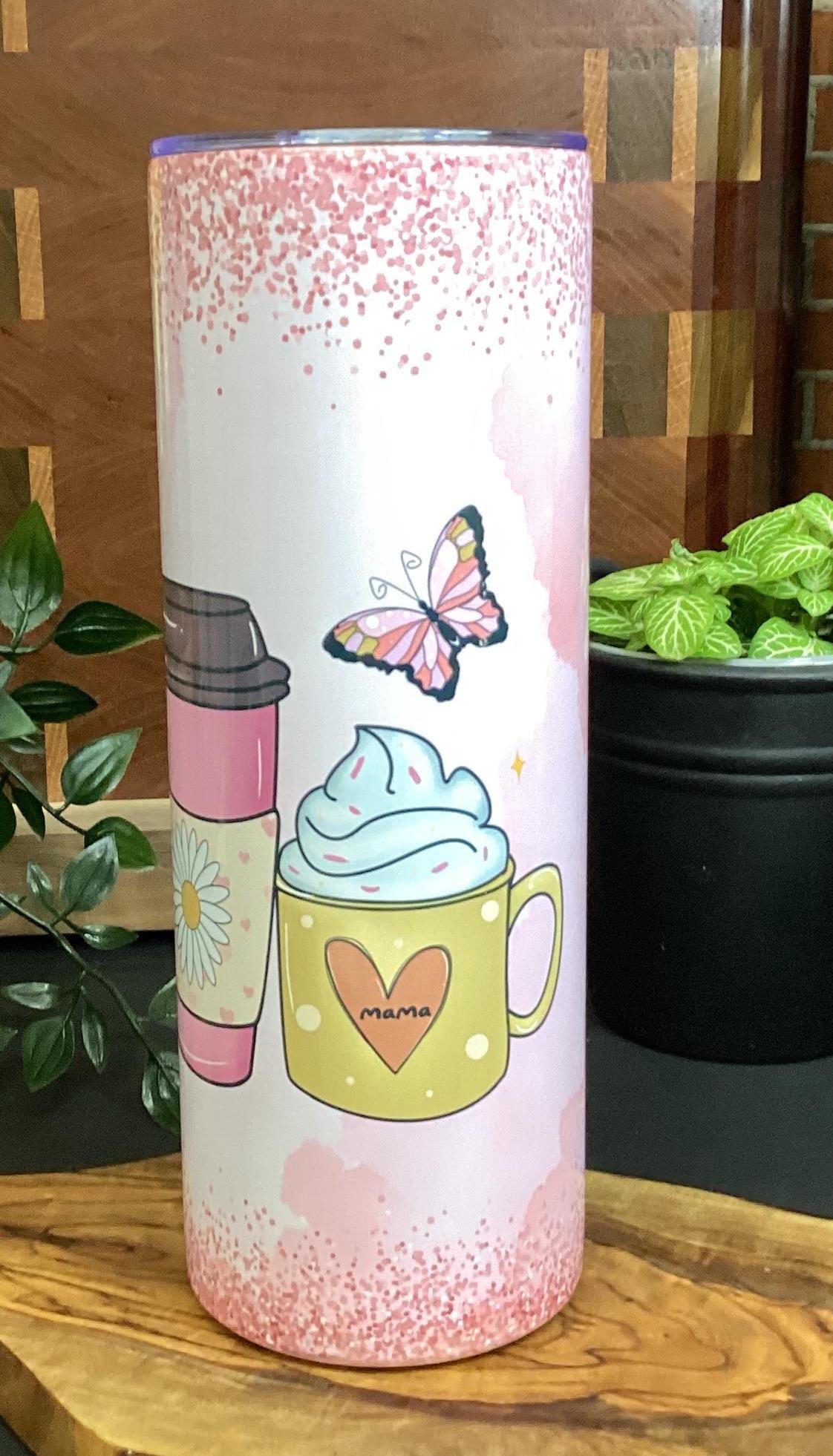 Butterfly Mama Coffee Tumbler: Pink 20oz Travel Mug