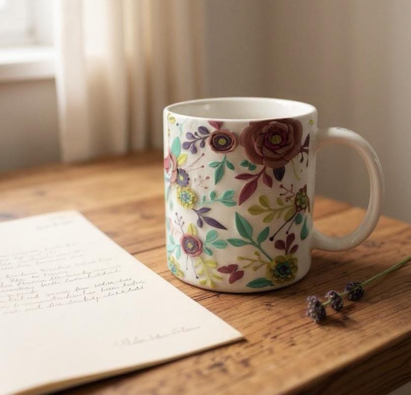 3D Floral Ceramic Mug: Elegant Coffee Cup, Spring Decor