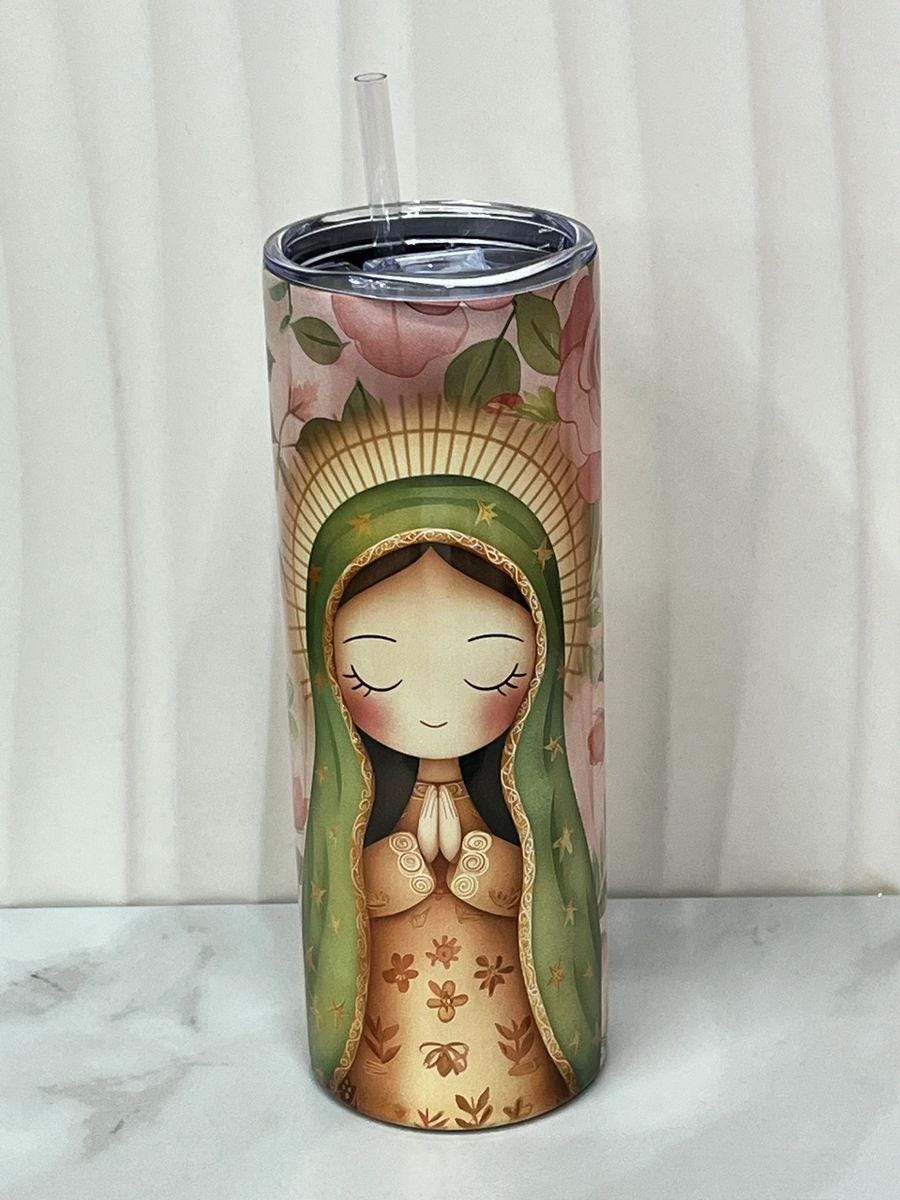 Floral Virgen de Guadalupe 20 oz Cup: Pink Design