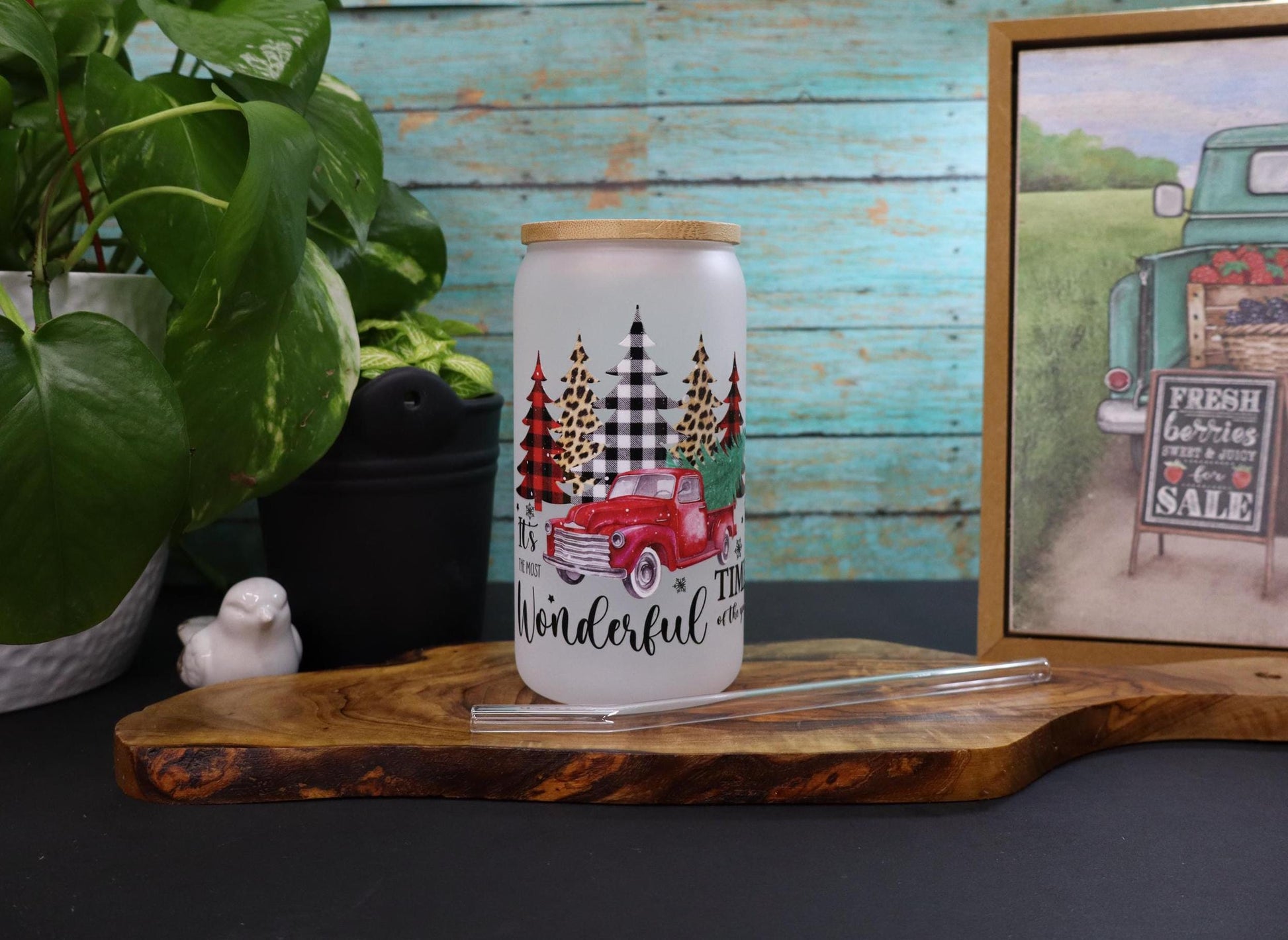 Festive Glass Mug 16 oz : Christmas Mug