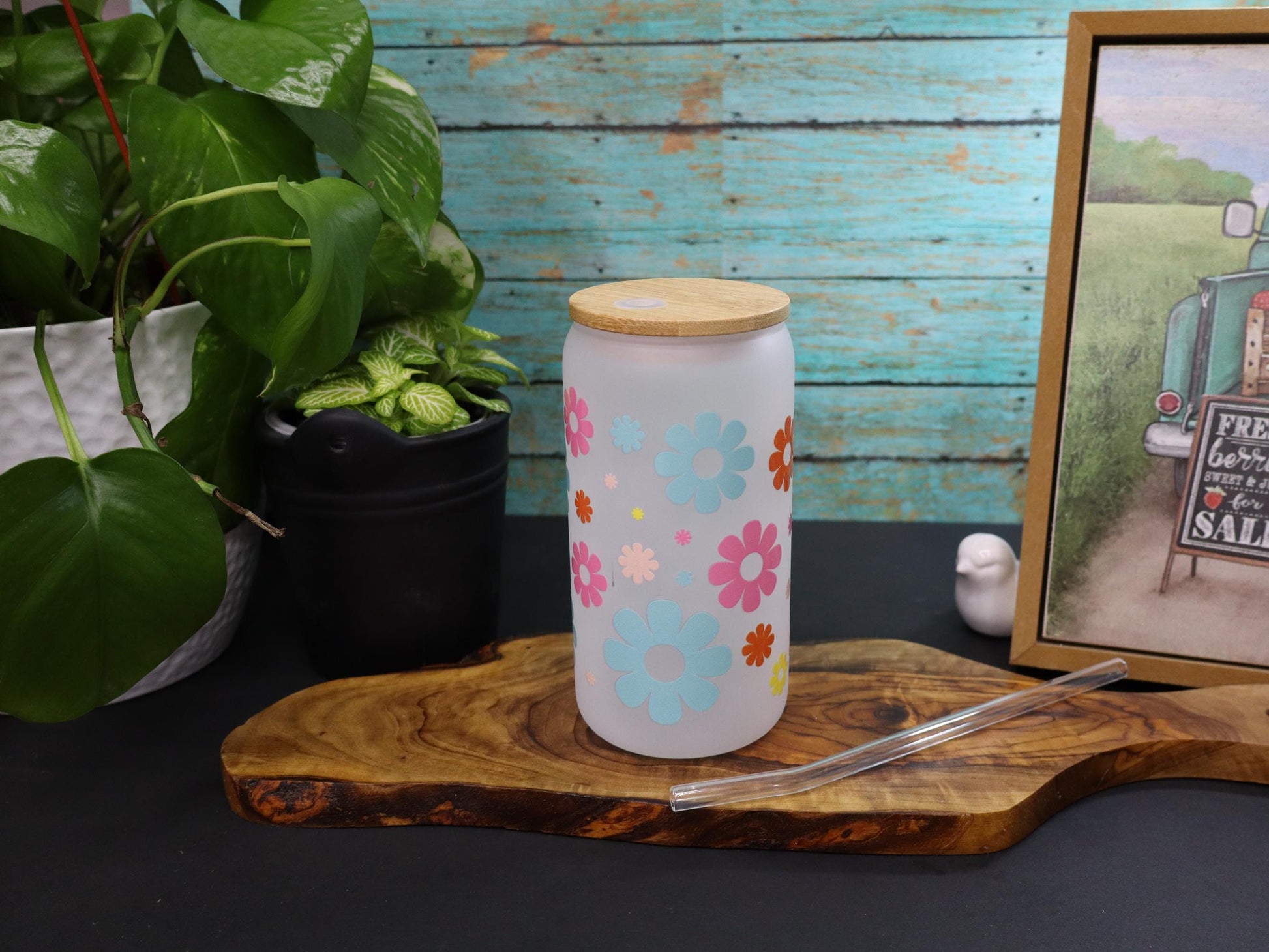Flower Glass Mug - sweet pastel color mug 16 oz