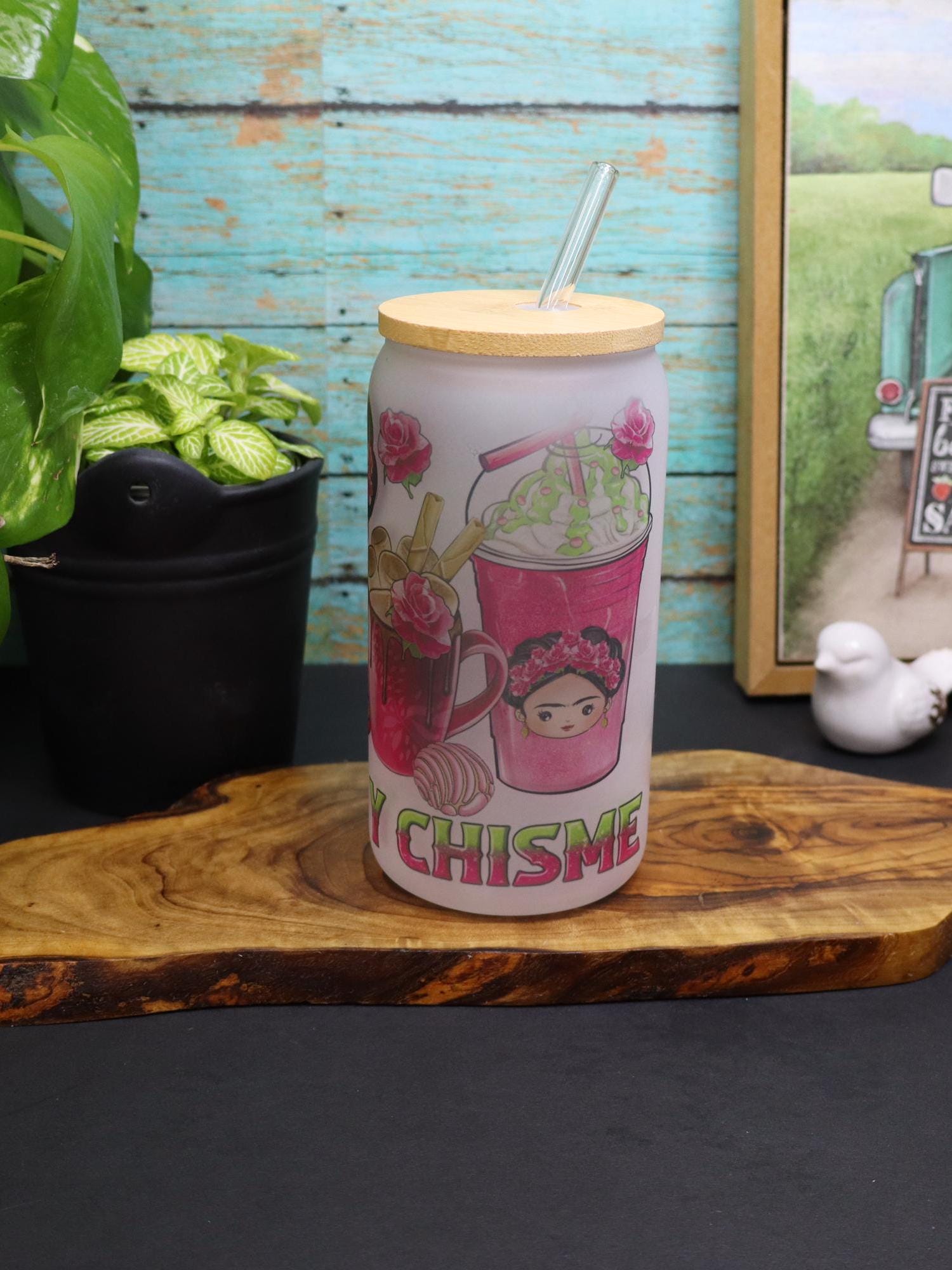 Frida Cafesito and Chisme Glass Mug 16 oz