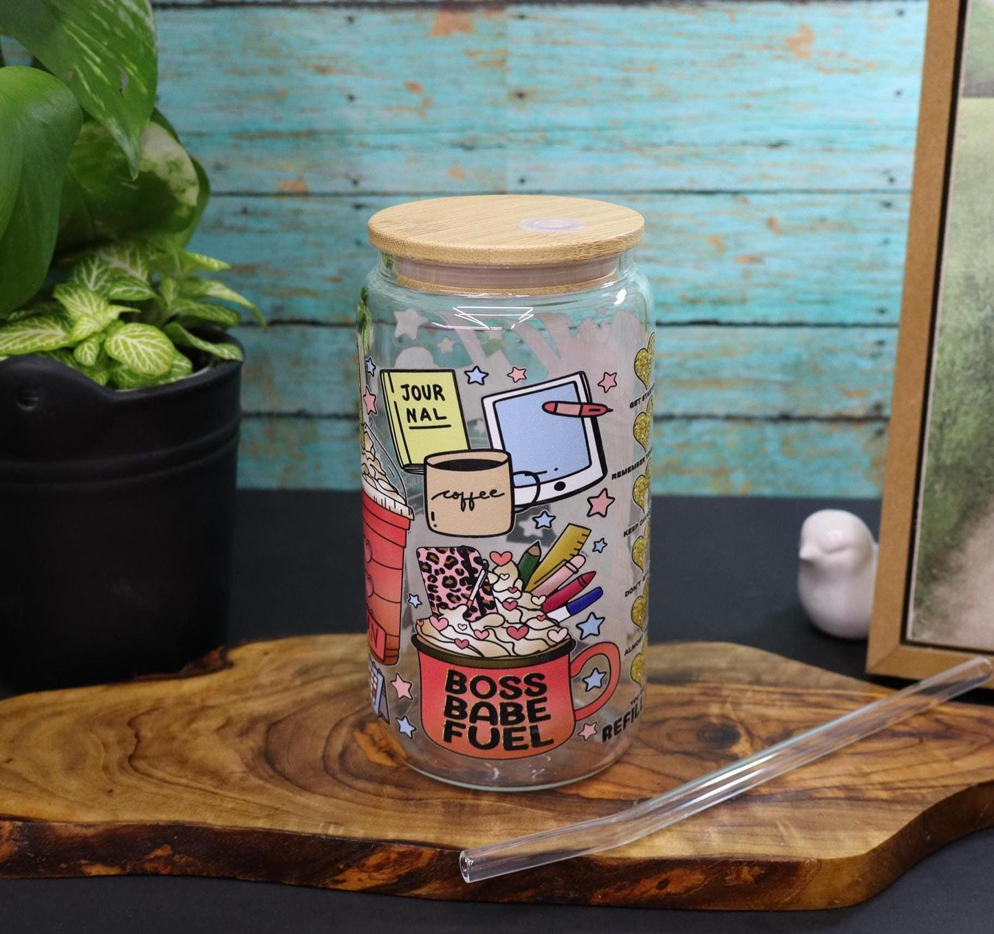BOSS BABE FUEL Glass Can w/straw