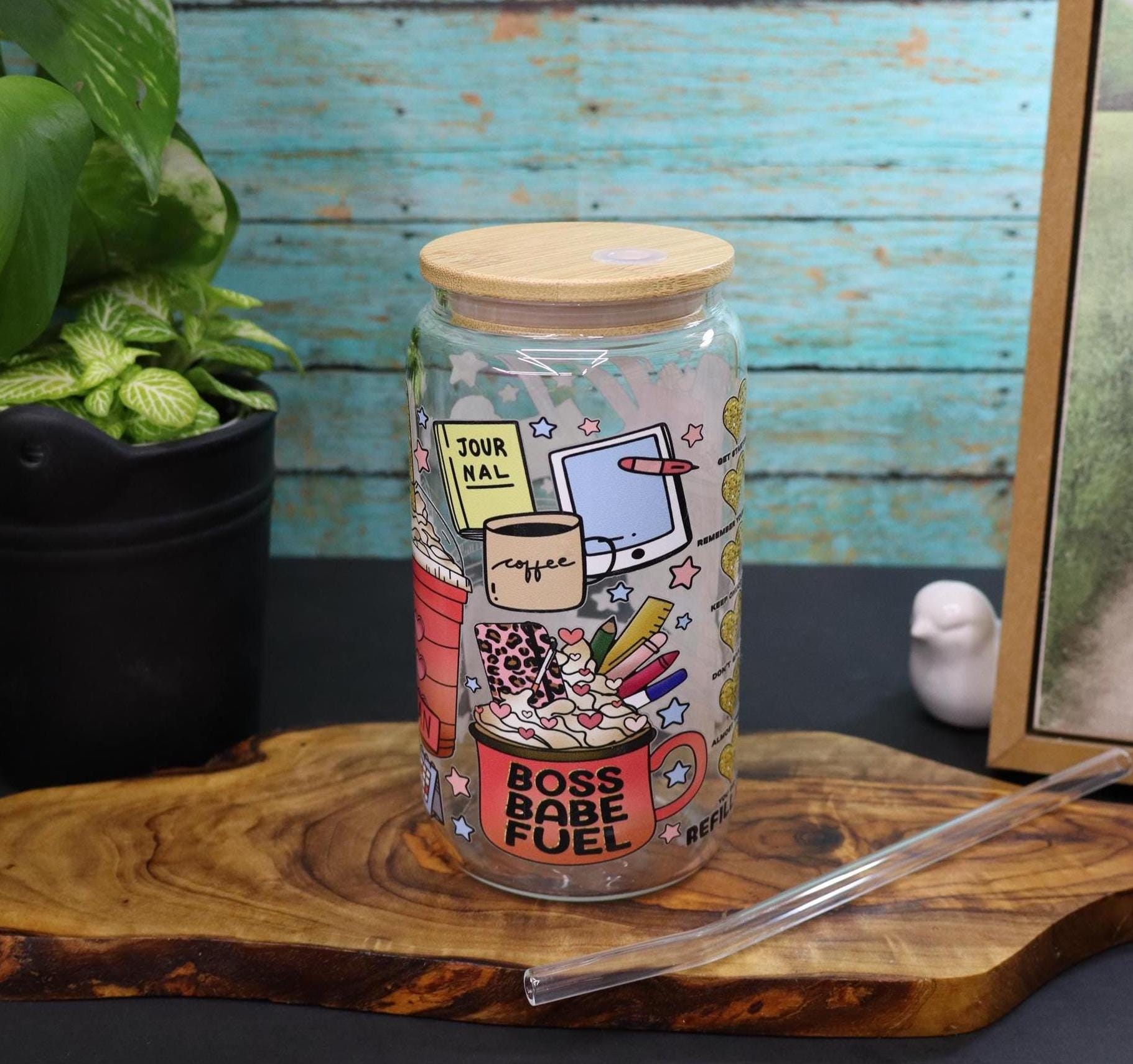 BOSS BABE FUEL Glass Can w/straw