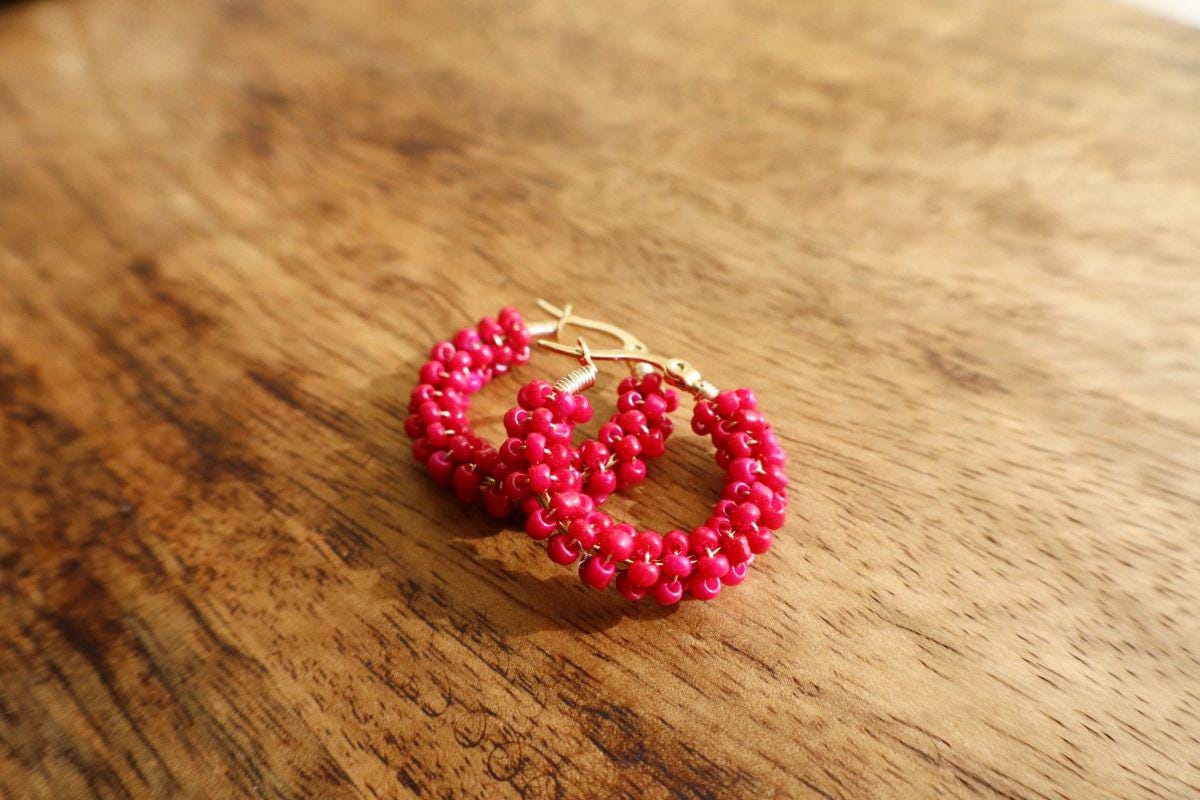 Fabuloso Mexican Pink Beaded Earrings