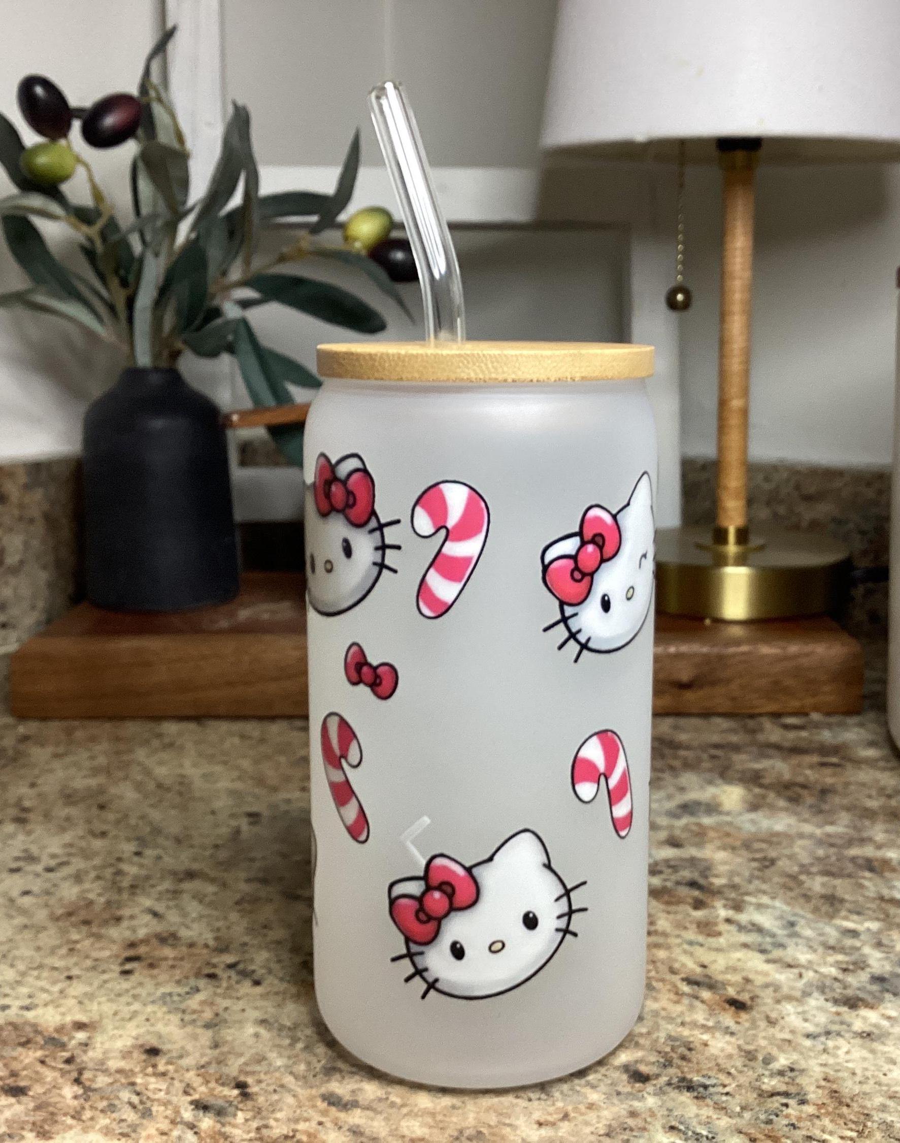 Hello Kitty Christmas Glass Mug: Candy Cane Fan Gift (16 oz)