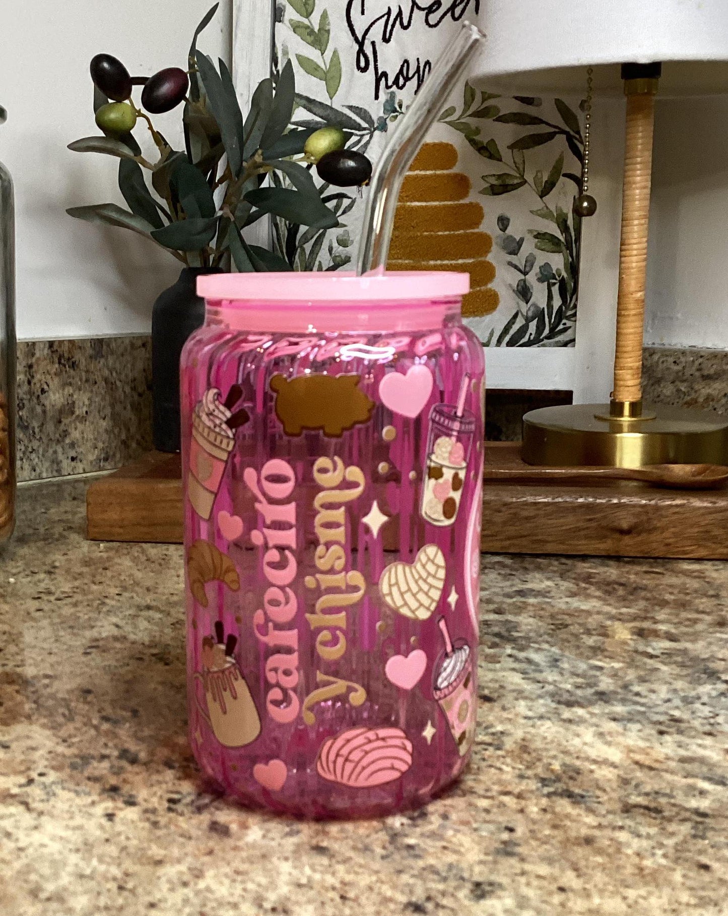 Cafecito y Chisme Glass Mug 16 oz