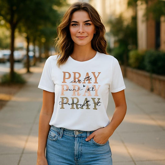 Pray on it over through it !!!!!! White T-shirt Medium size 100 % cotton
