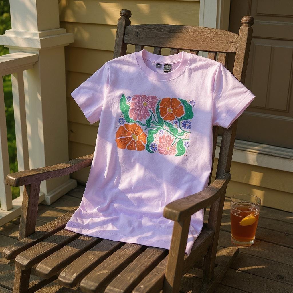Cute Colorful flowers Pink T-shirt medium size 100% cotton