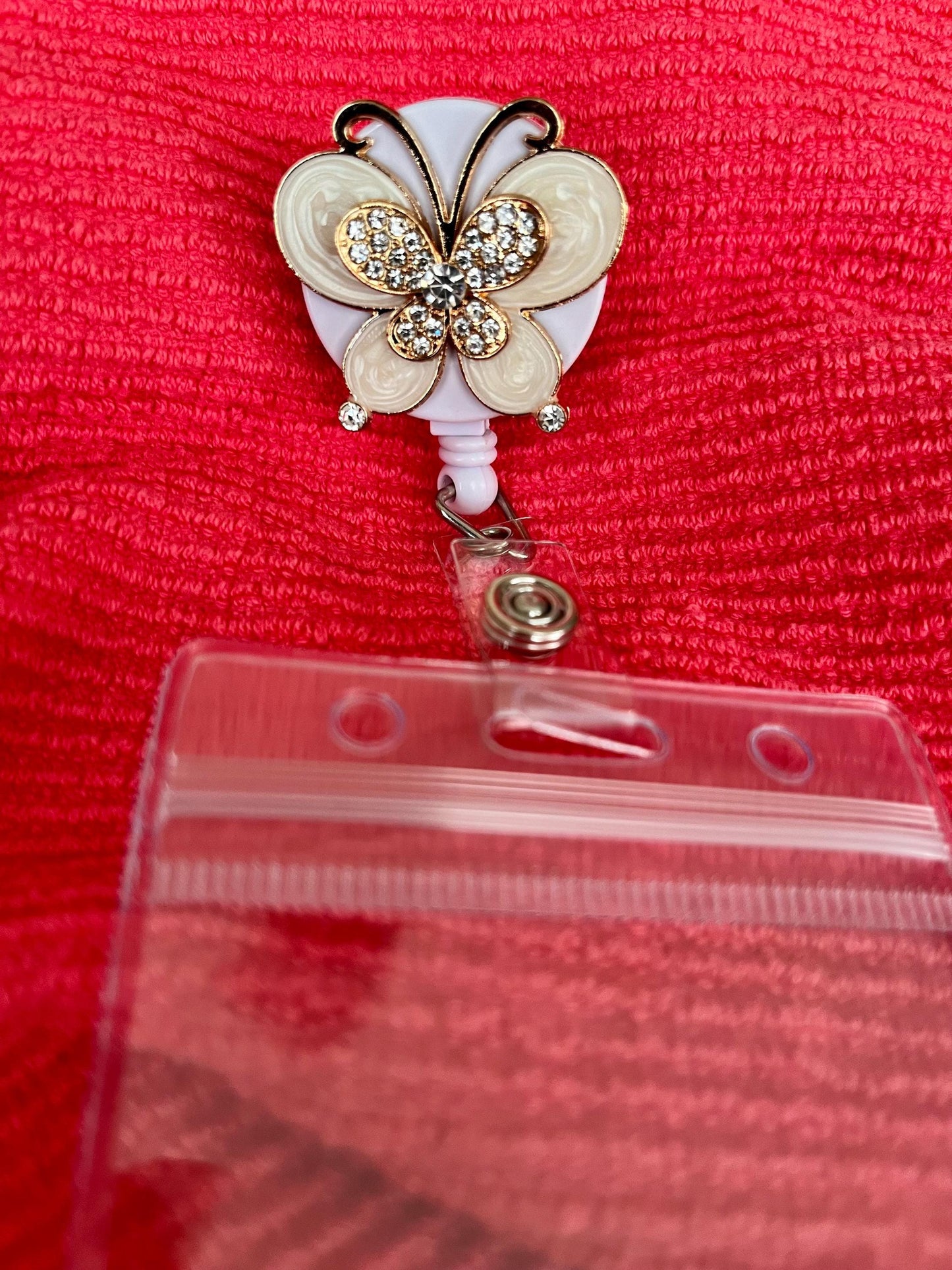 Butterfly Rhinestone Badge Reel Clip: Bling ID Holder