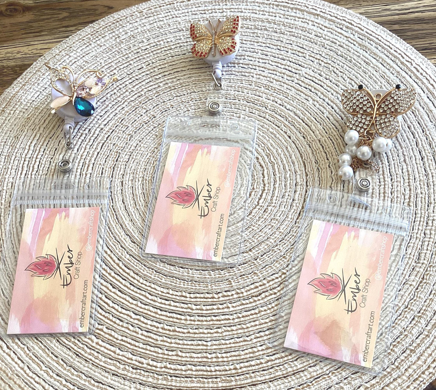 Butterfly Rhinestone Badge Reel: Bling ID Holder Clip