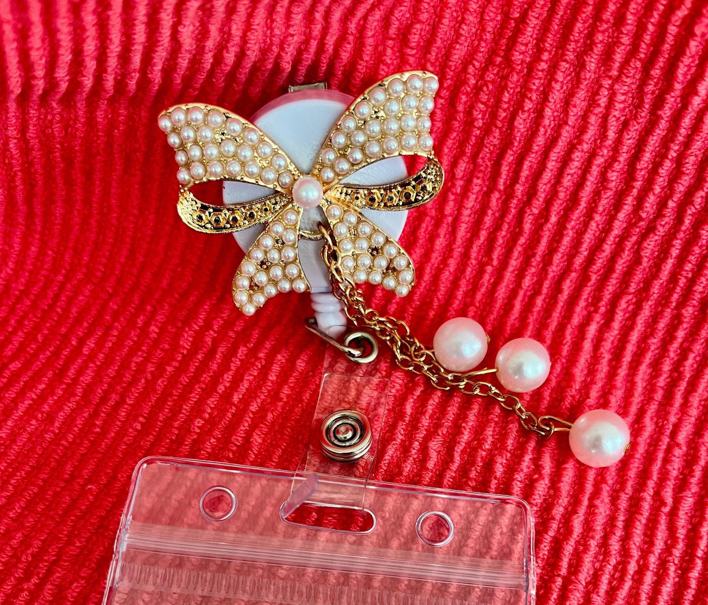 Beautiful rhinestone ID badge Reel Holder w/clip Cute Bow and butterfly reel