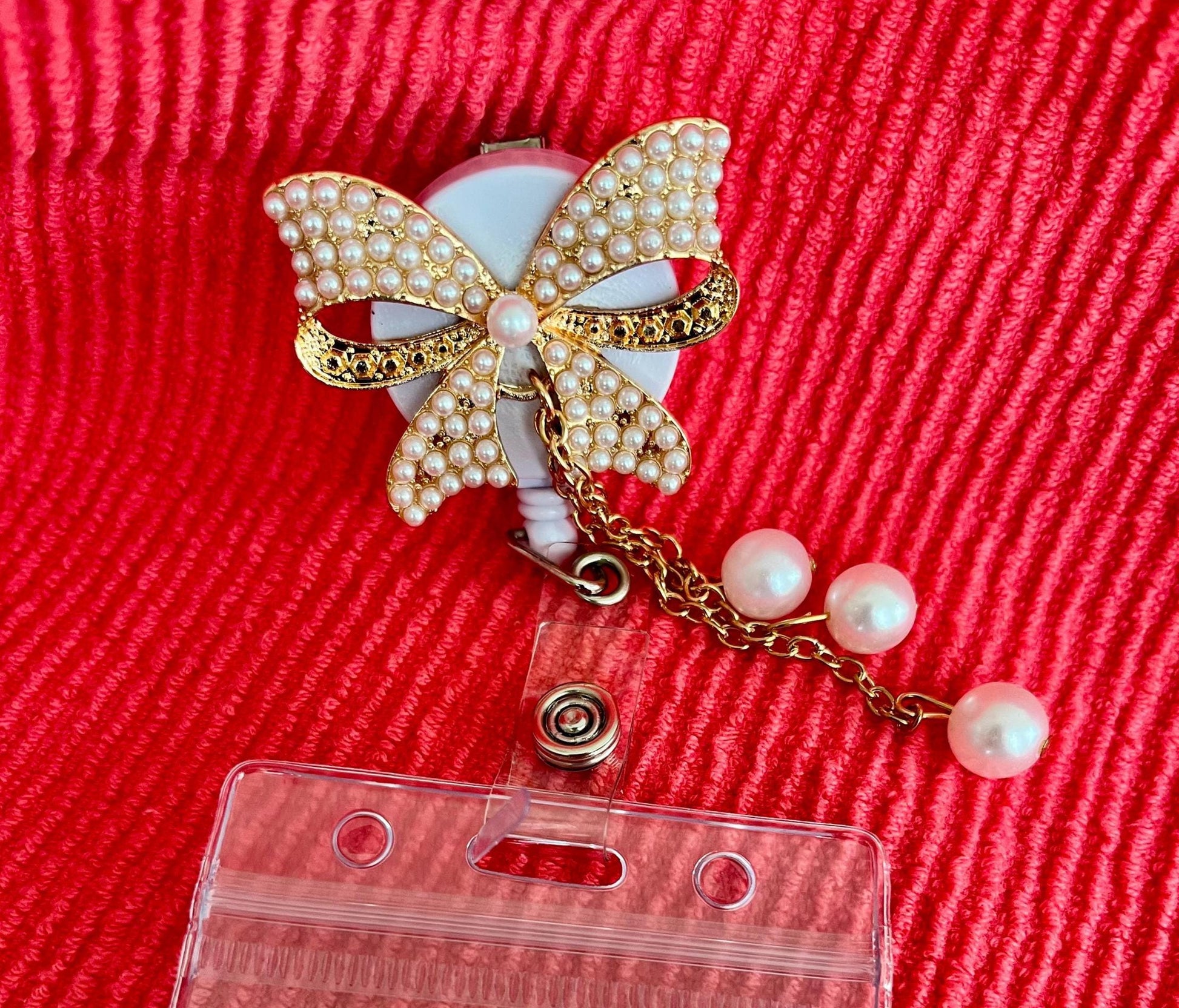 Beautiful rhinestone ID badge Reel Holder w/clip Cute Bow and butterfly reel