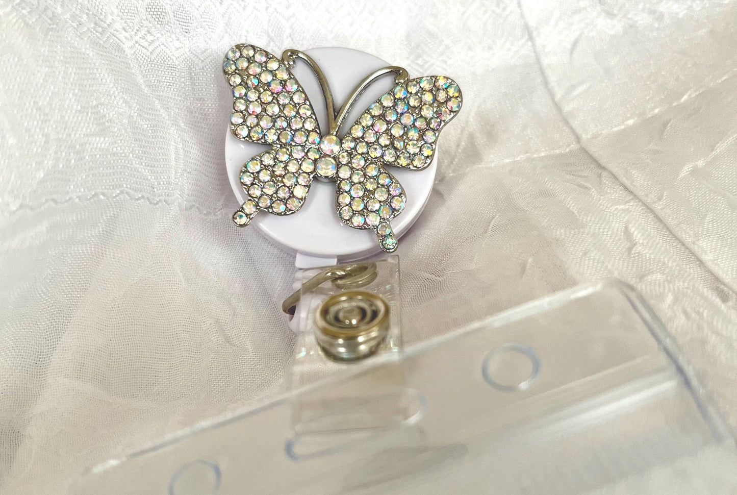 Beautiful rhinestone ID badge Reel Holder w/clip Cute Bow and butterfly reel
