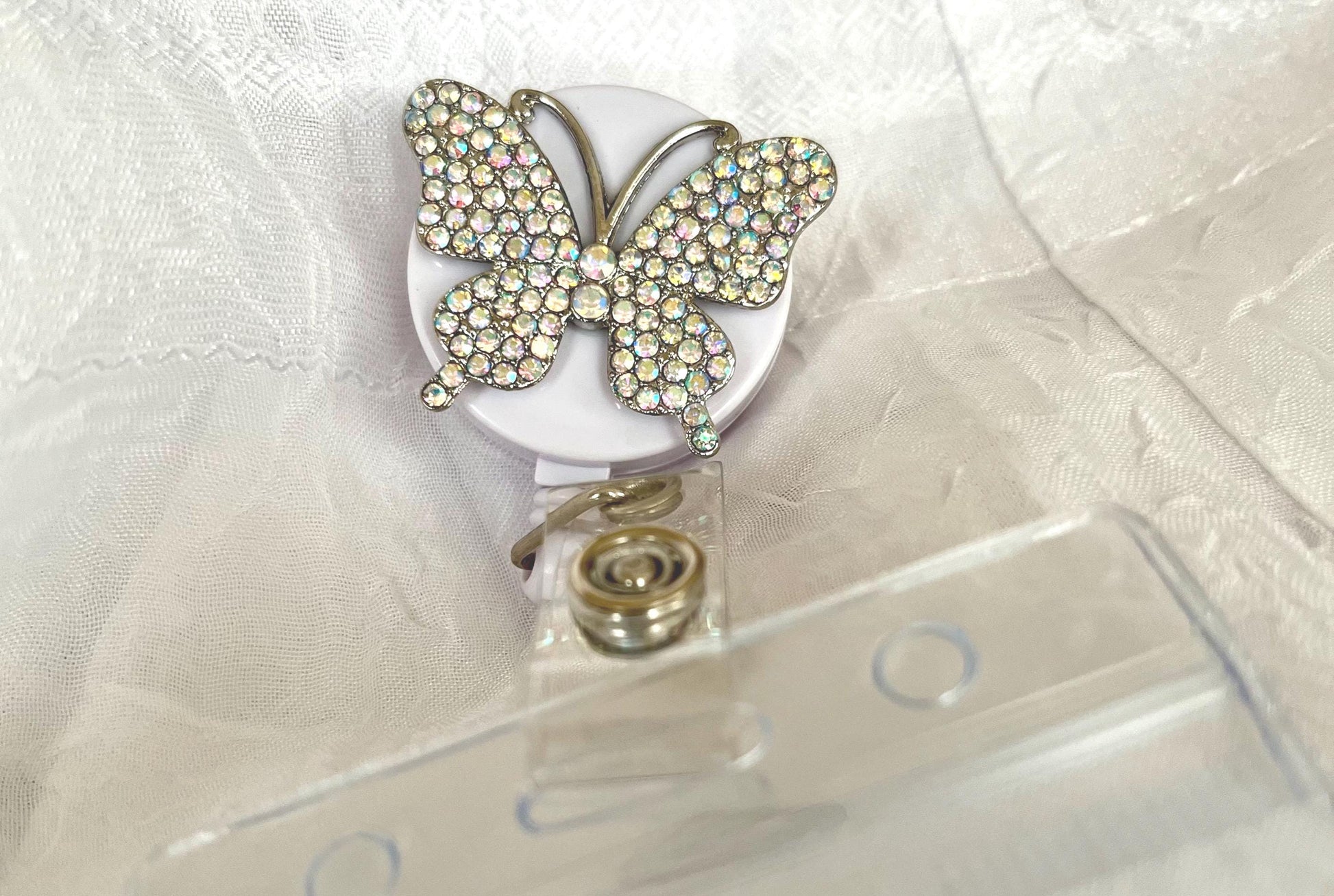 Beautiful rhinestone ID badge Reel Holder w/clip Cute Bow and butterfly reel