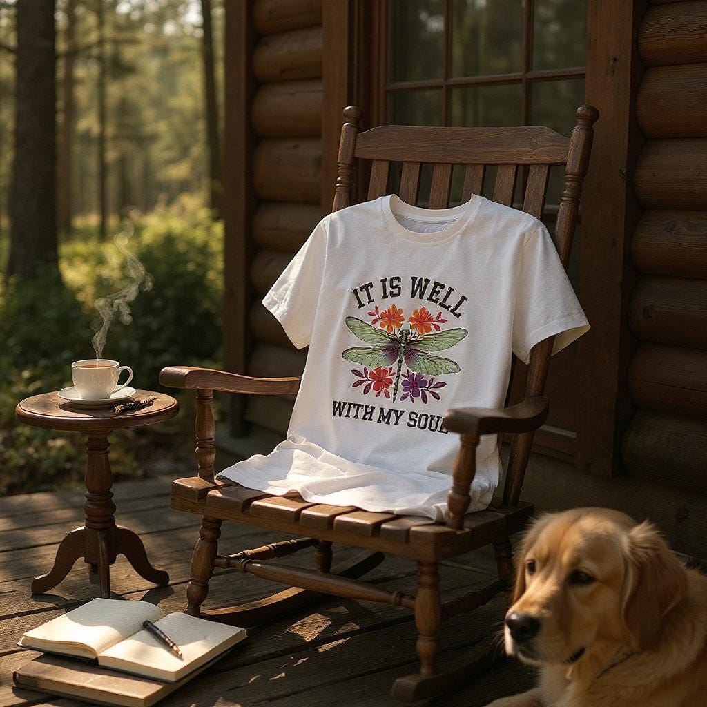 Cute "It Is Well With My Soul" T-shirt White Size Large, Beautiful Dragonfly T-Shirt