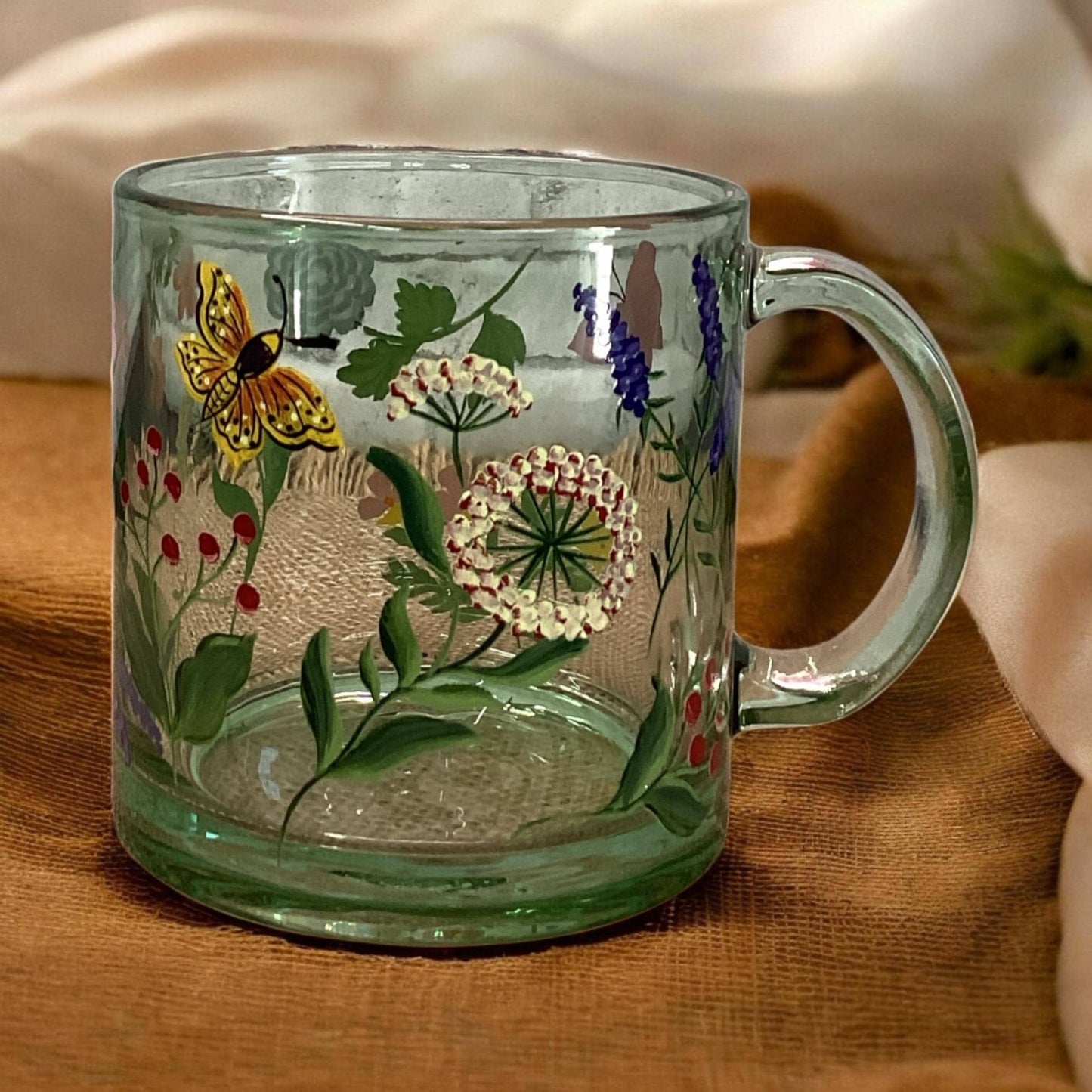 Hand Painted Clear Glass Mug: 20 oz Acrylic Art