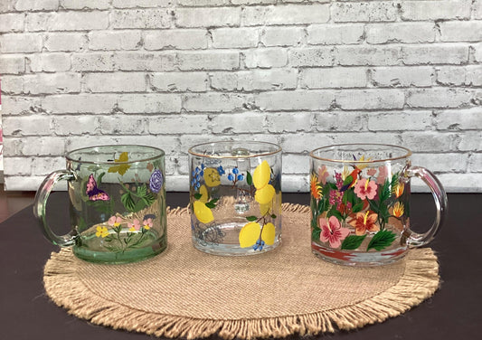 Hand Painted Clear Glass Mug: 20 oz Acrylic Art