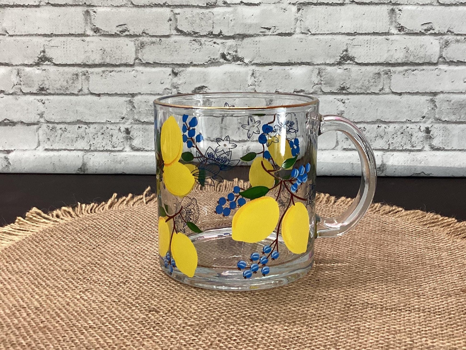 Hand Painted Clear Glass Mug: 20 oz Acrylic Art