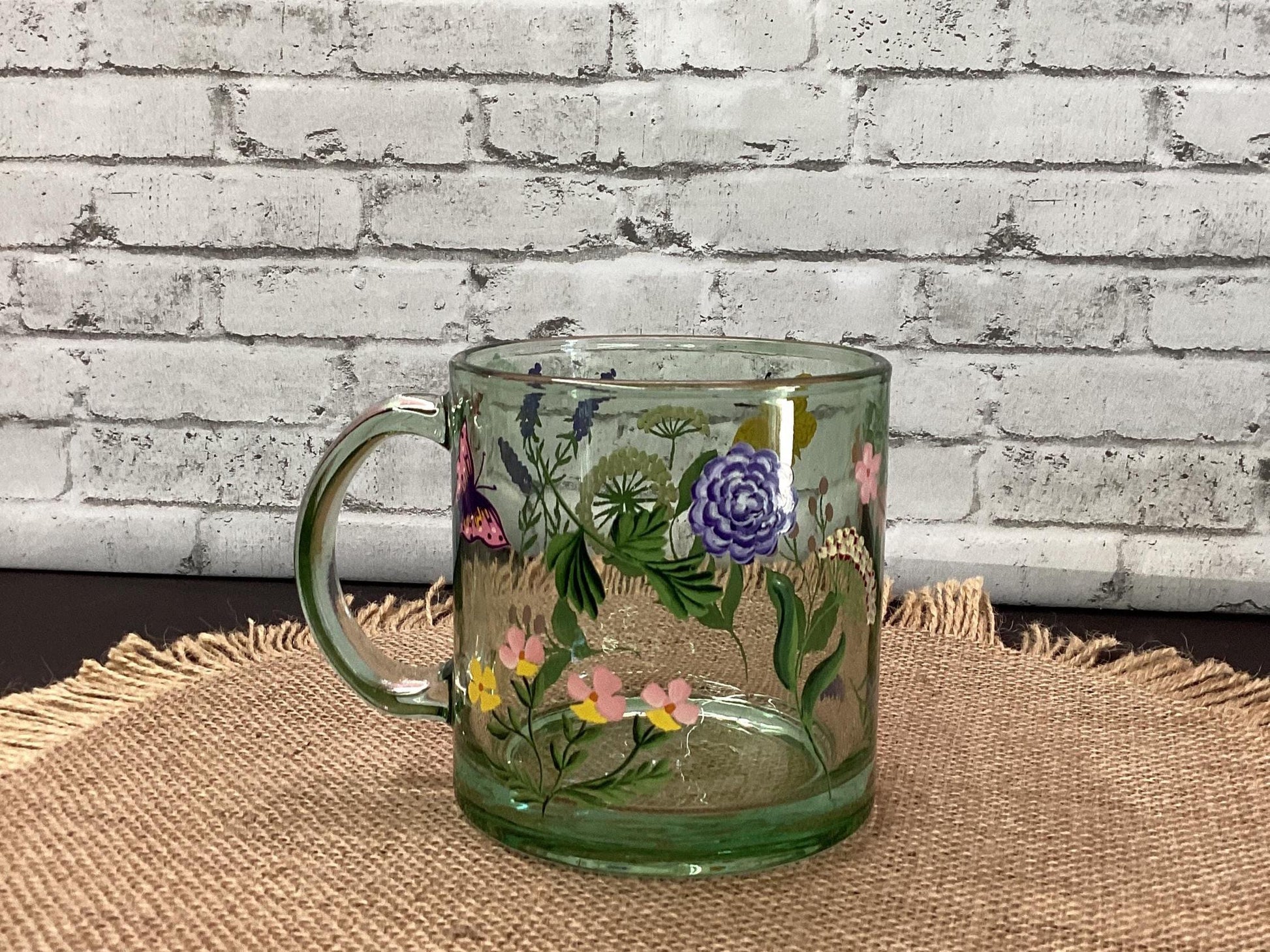 Hand Painted Clear Glass Mug: 20 oz Acrylic Art