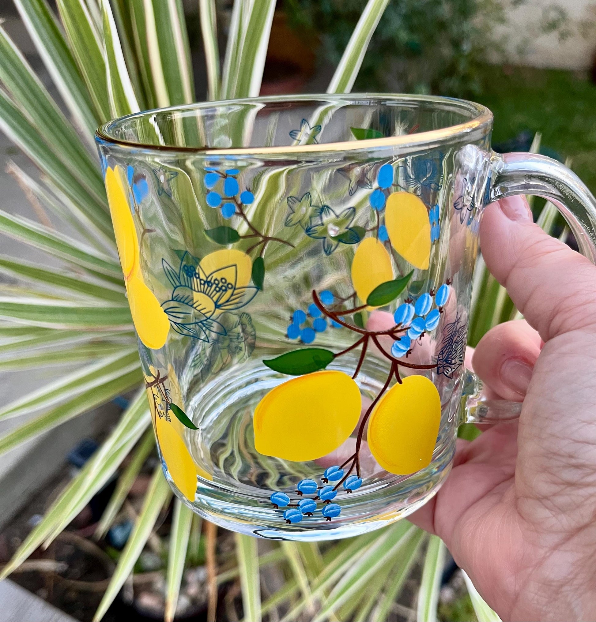 Hand Painted Clear Glass Mug: 20 oz Acrylic Art