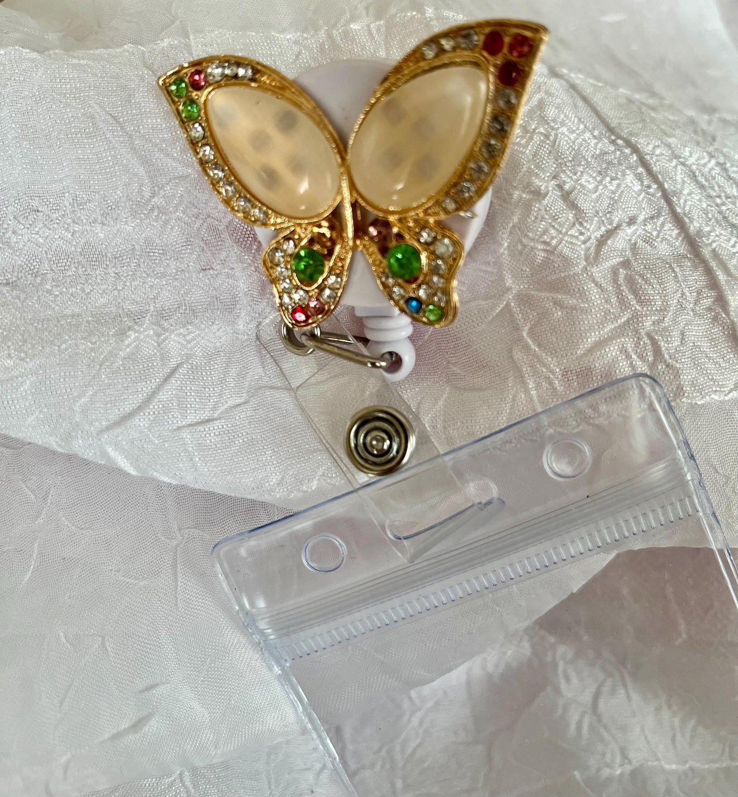 Butterfly Rhinestone Badge Reel Clip: Bling ID Holder