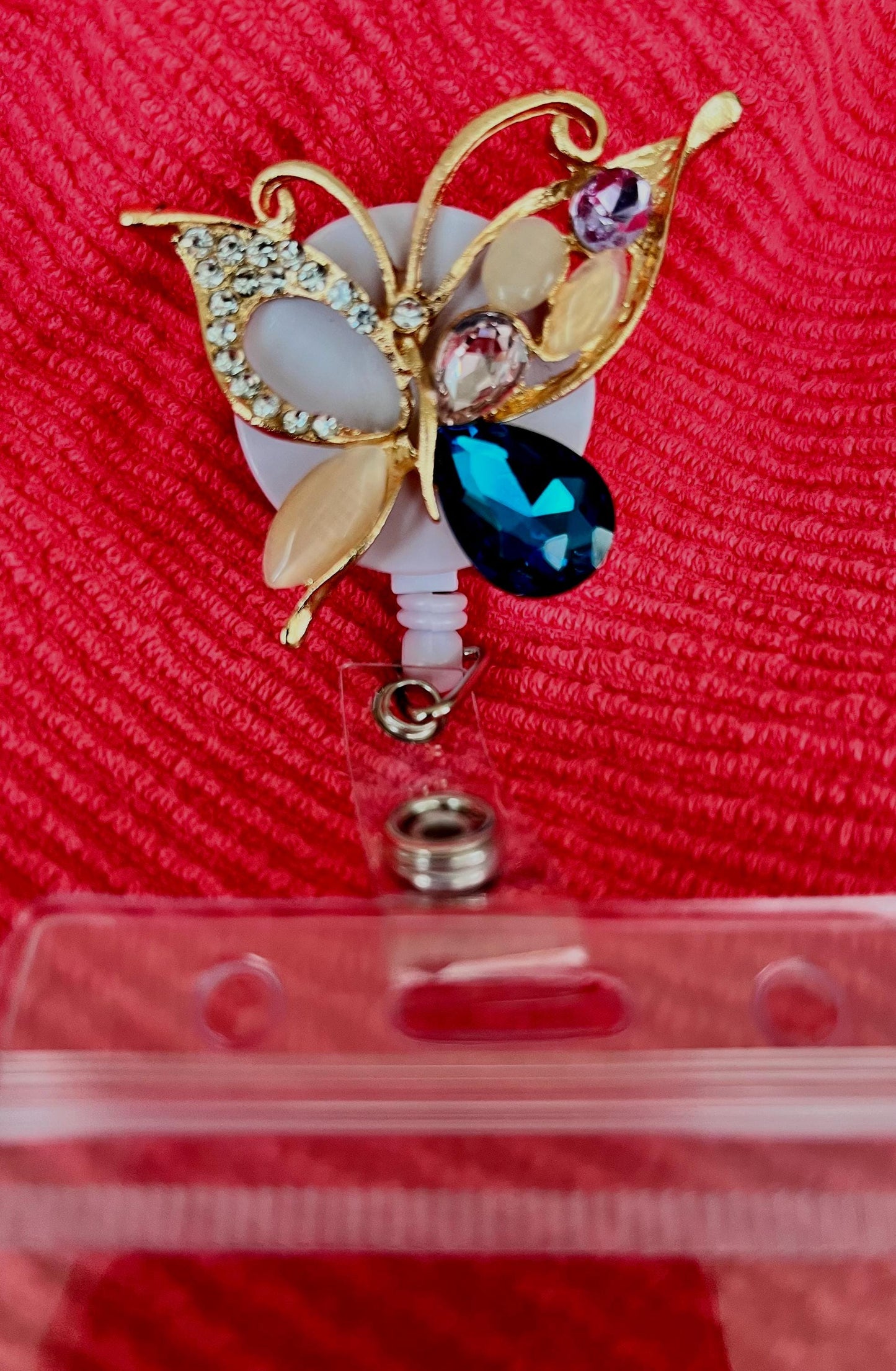 Butterfly Rhinestone Badge Reel: Bling ID Holder Clip