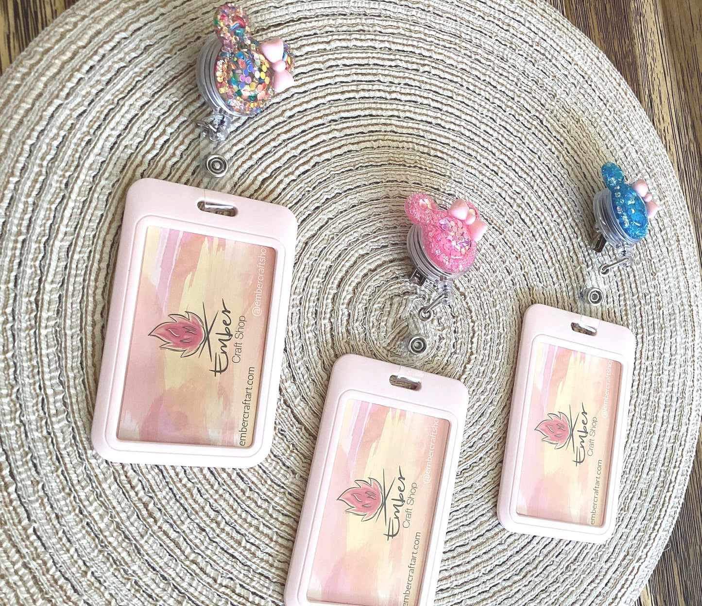 Cute Badge Holder, Bling Glitter Cartoon Mouse shape reel card holder with clip