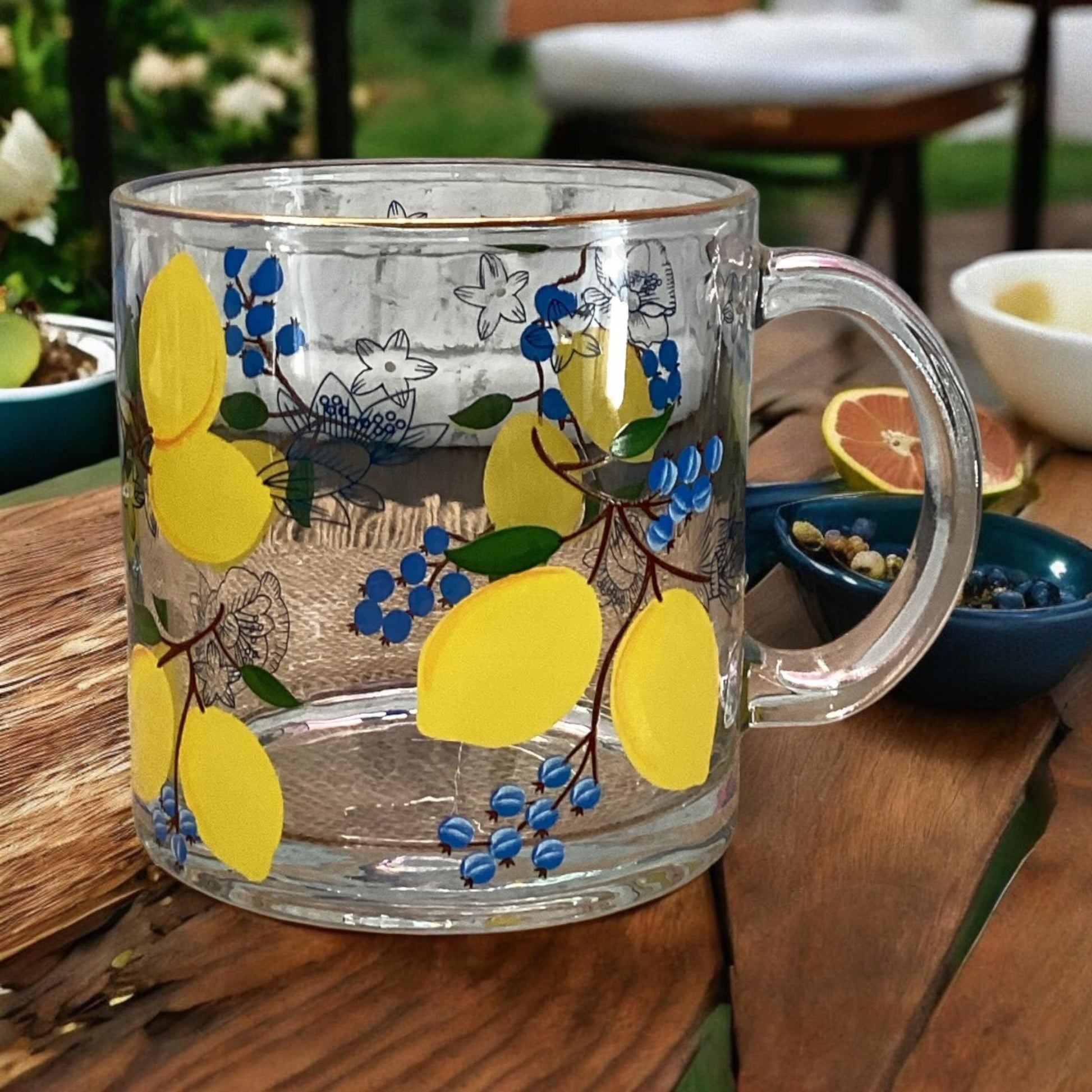 Hand Painted Clear Glass Mug: 20 oz Acrylic Art
