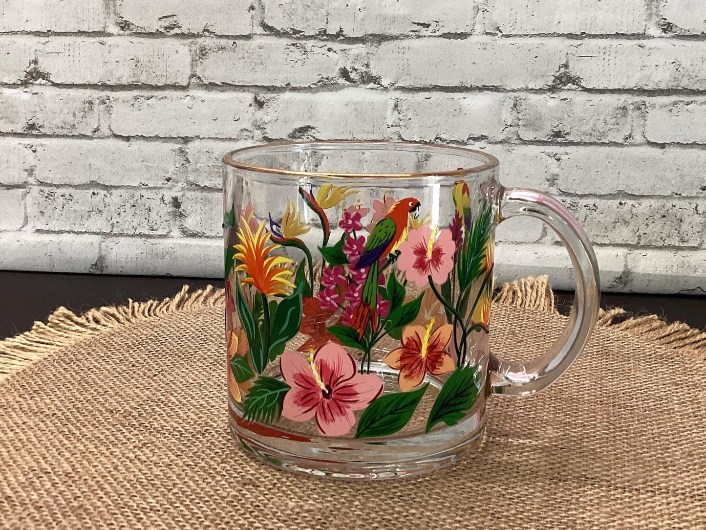 Hand Painted Clear Glass Mug: 20 oz Acrylic Art