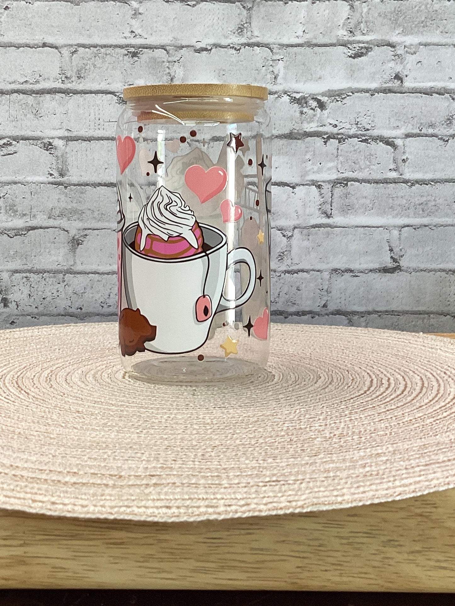 Cafecito y Chisme Glass Mug: 16oz DTF Print Coffee Lover Gift