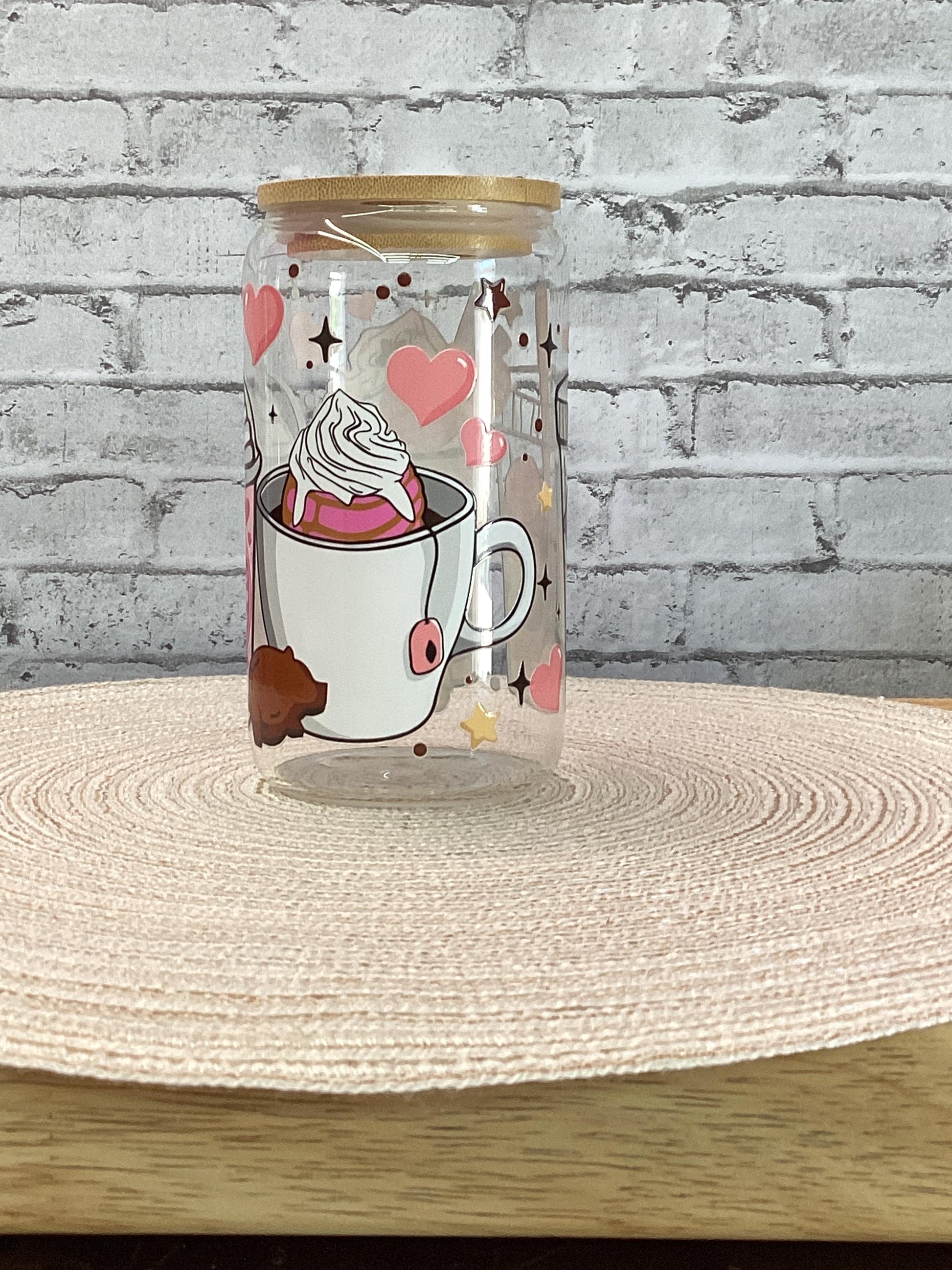 Cafecito y Chisme Glass Mug: 16oz DTF Print Coffee Lover Gift