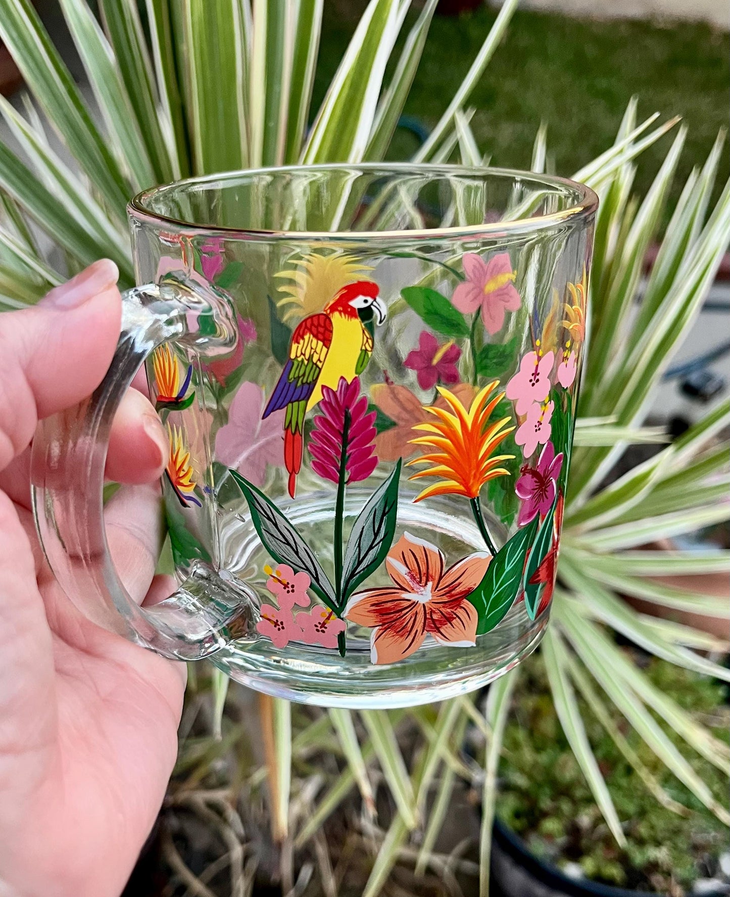 Hand Painted Clear Glass Mug: 20 oz Acrylic Art