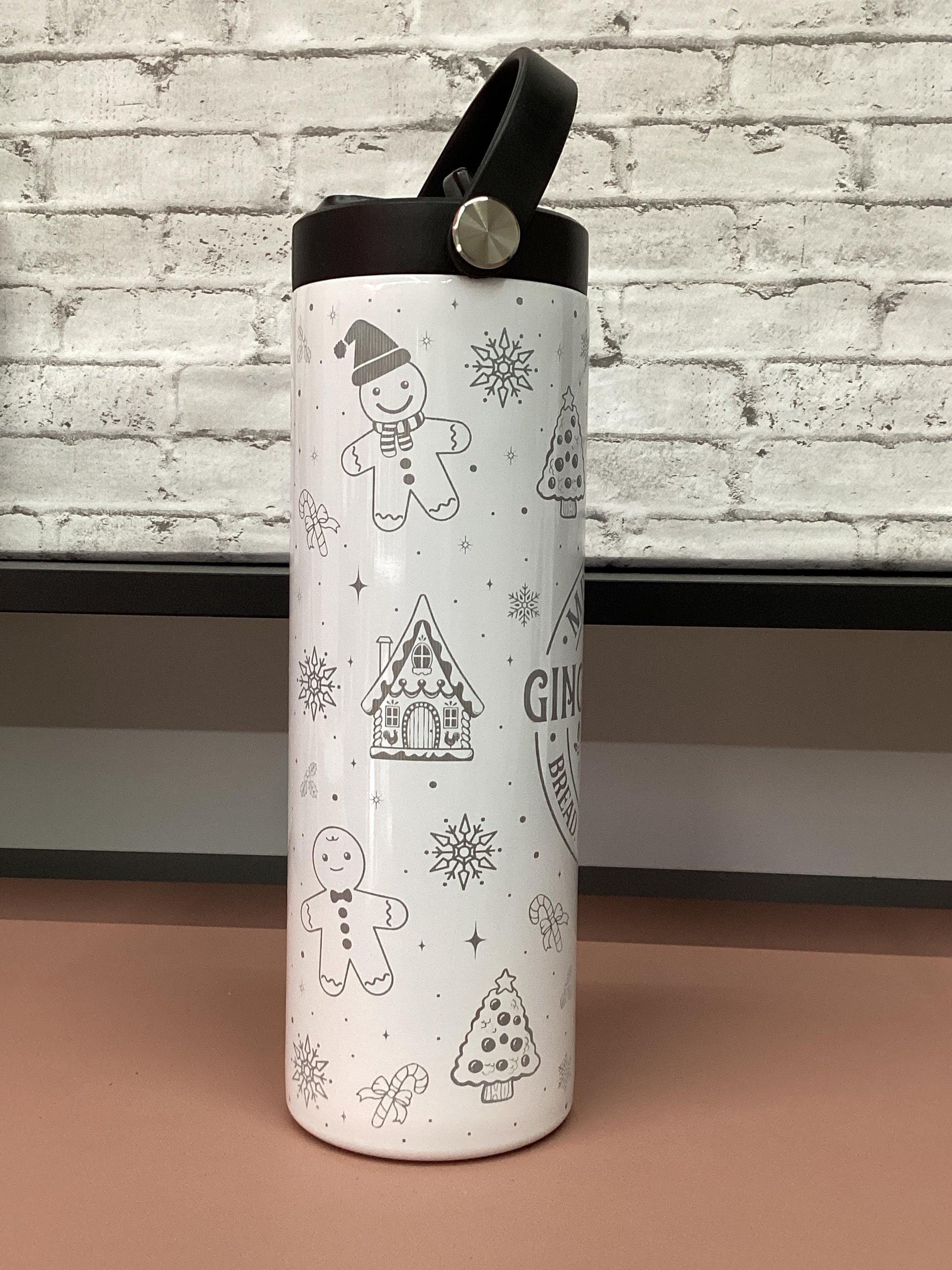 Laser Engraved Gingerbread Christmas Tumbler: 20 oz Stainless Steel