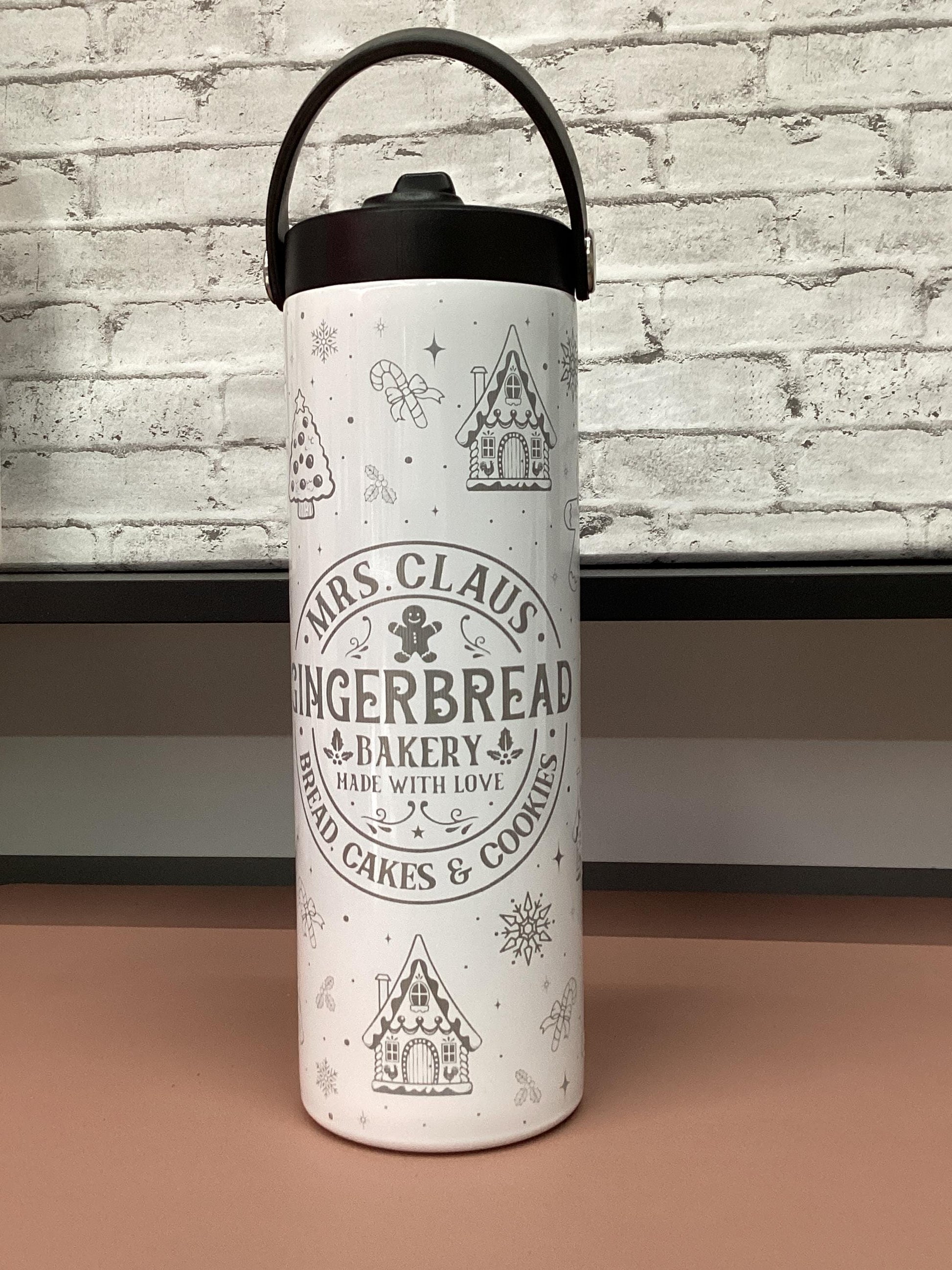 Laser Engraved Gingerbread Christmas Tumbler: 20 oz Stainless Steel