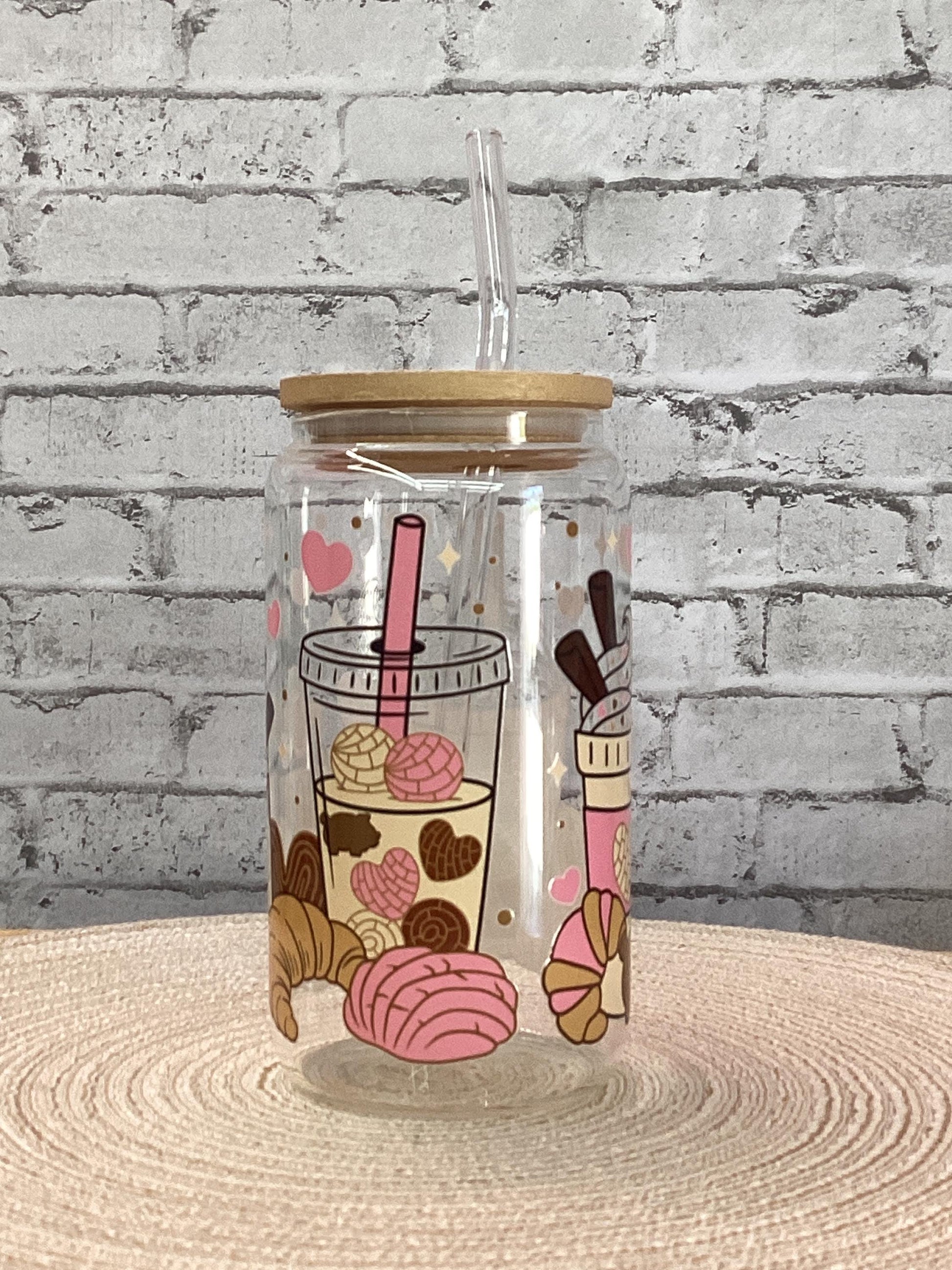Love My Coffee Glass Can, cafesito and chisme glass mug